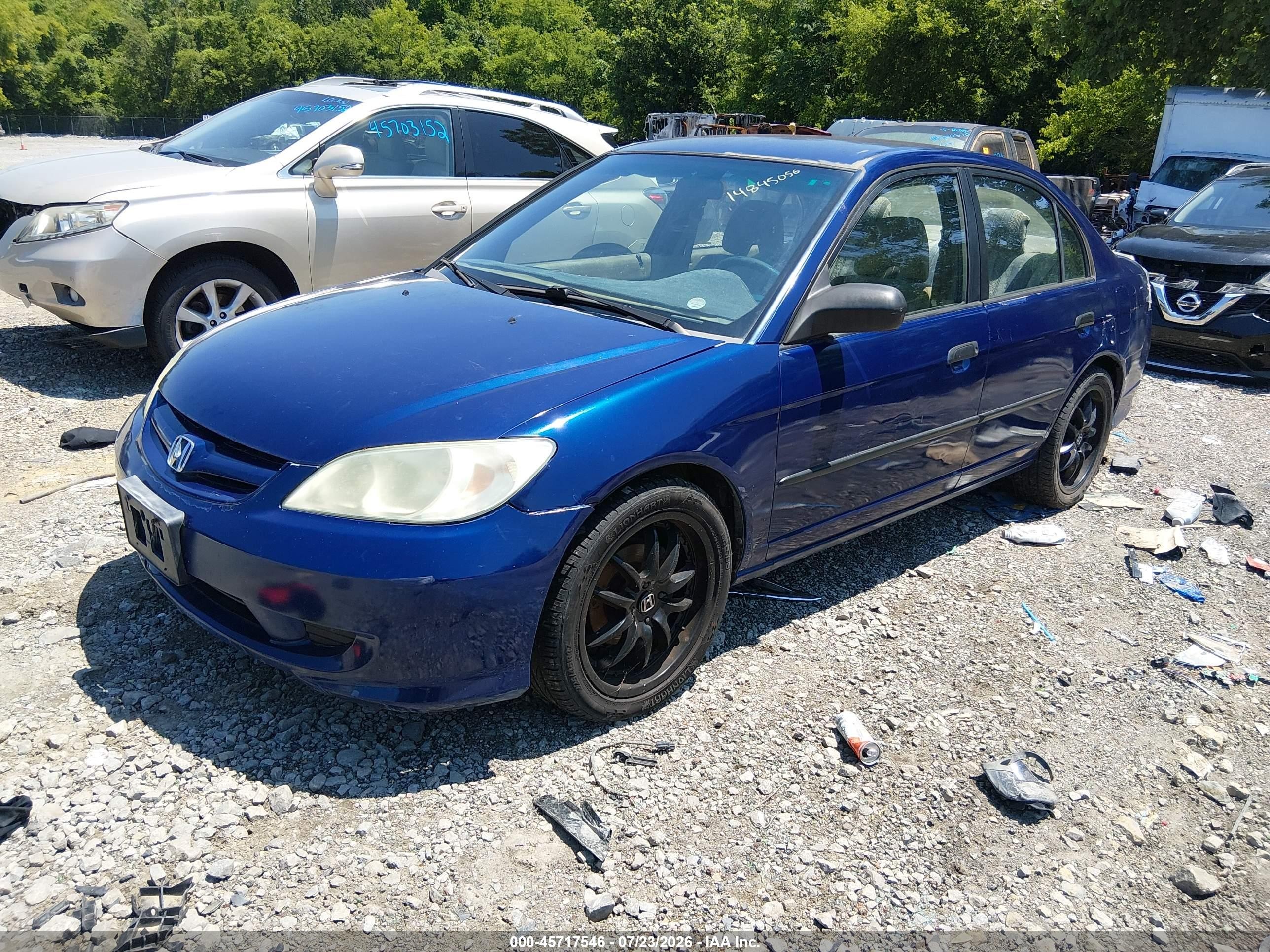 2005 Honda Civic Vp Blue vin: 1HGES16385L015246