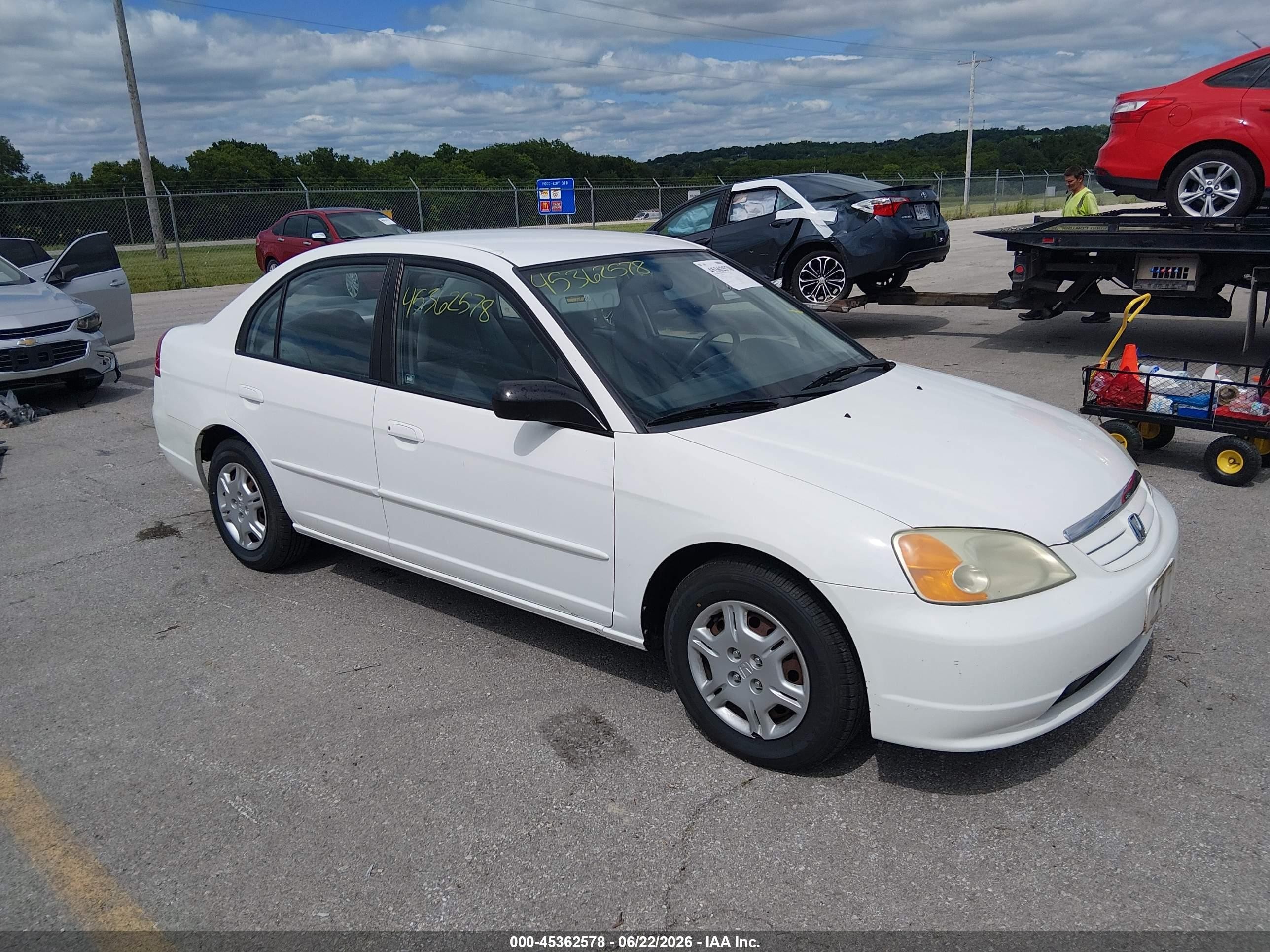 2002 Honda Civic Lx White vin: 1HGES16502L068388