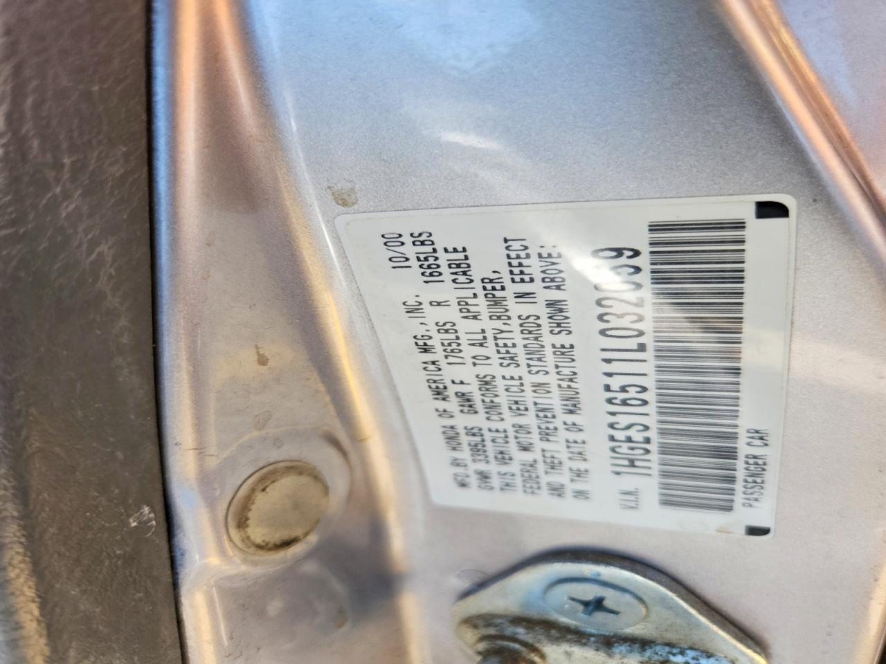 2001 Honda Civic Lx Silver vin: 1HGES16511L032059