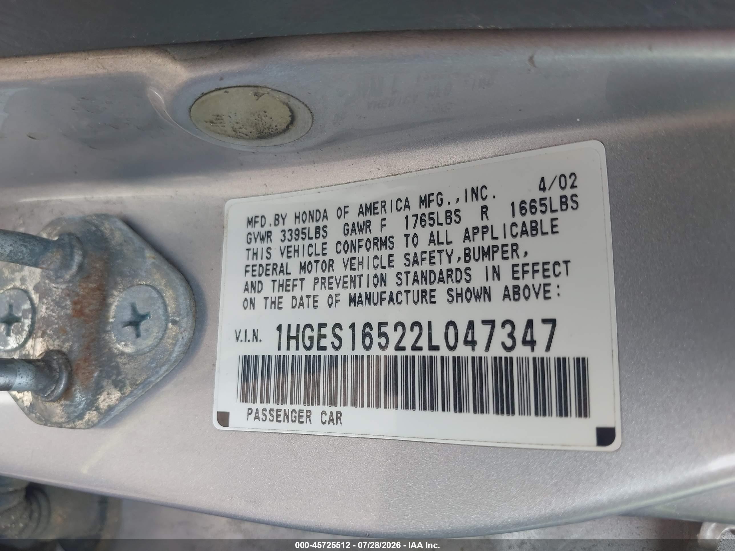 2002 Honda Civic Lx Silver vin: 1HGES16522L047347