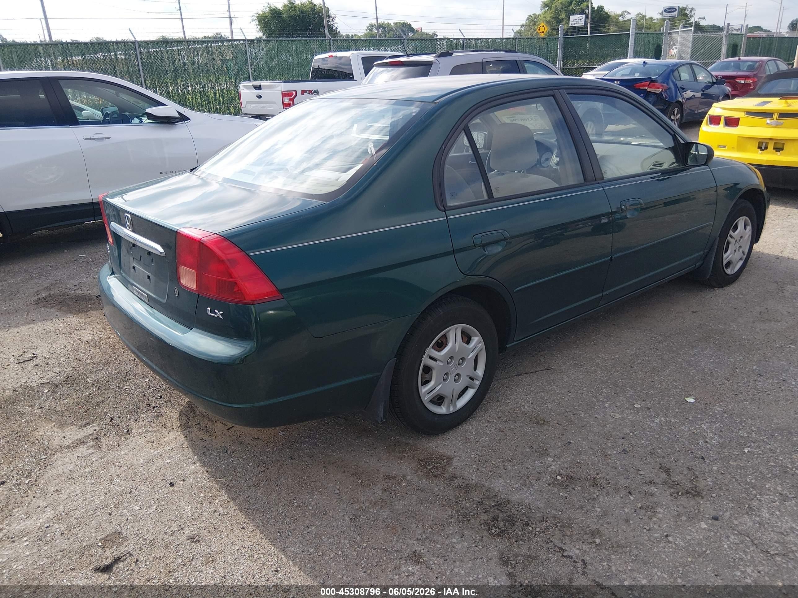 2002 Honda Civic Lx Green vin: 1HGES16532L016575