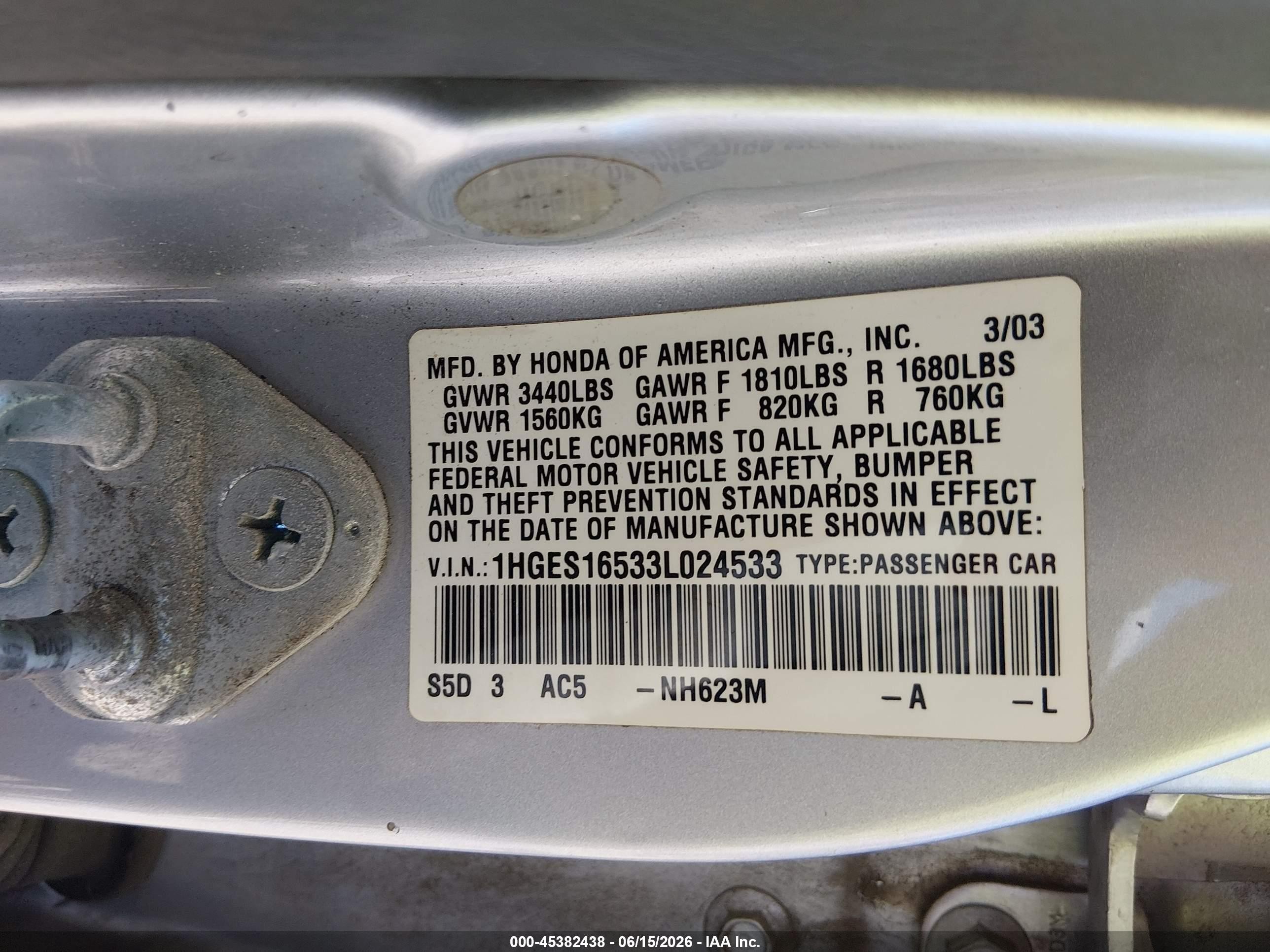 2003 Honda Civic Lx Silver vin: 1HGES16533L024533