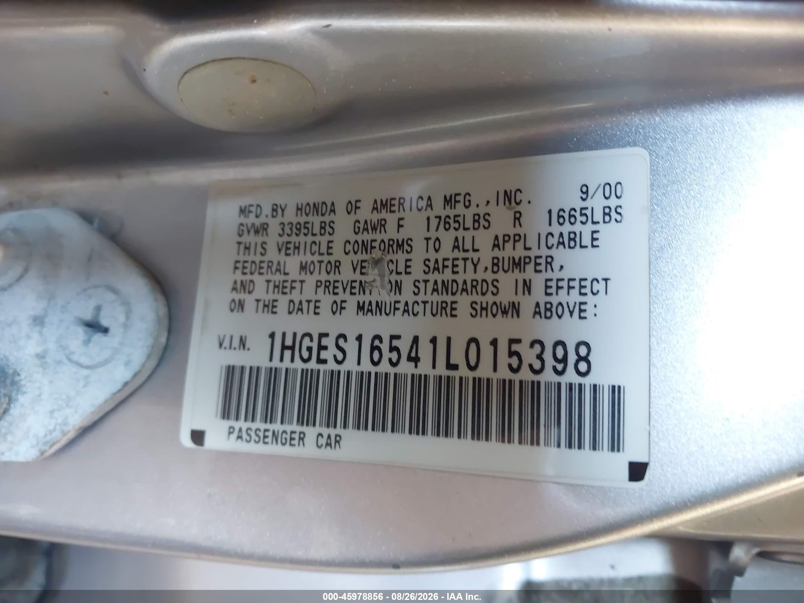 2001 Honda Civic Lx Silver vin: 1HGES16541L015398