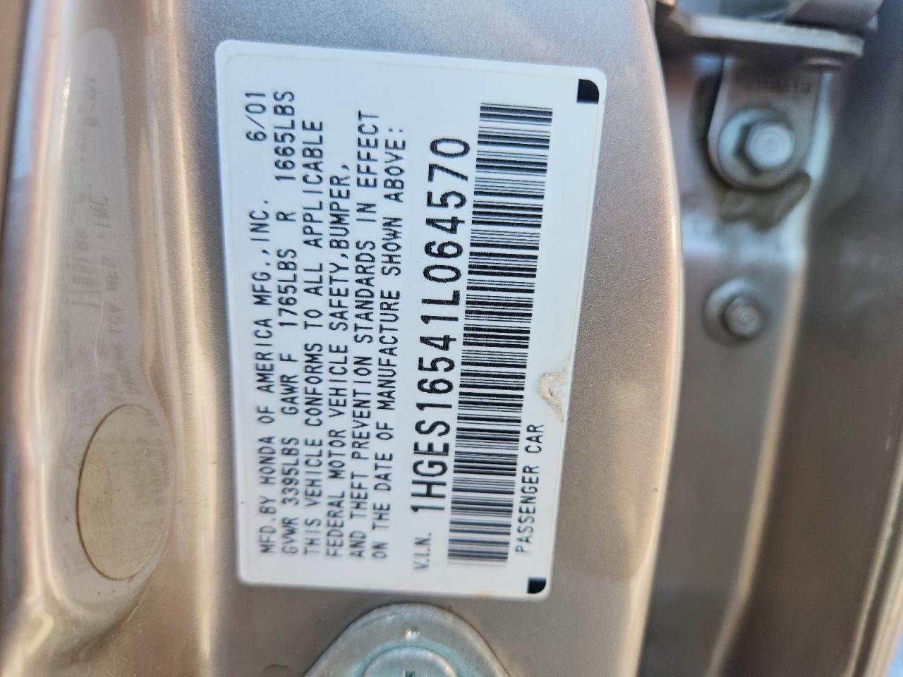 2001 Honda Civic Lx Tan vin: 1HGES16541L064570
