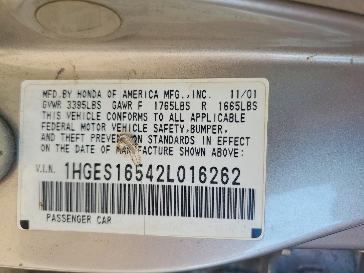 2002 Honda Civic Lx Silver vin: 1HGES16542L016262