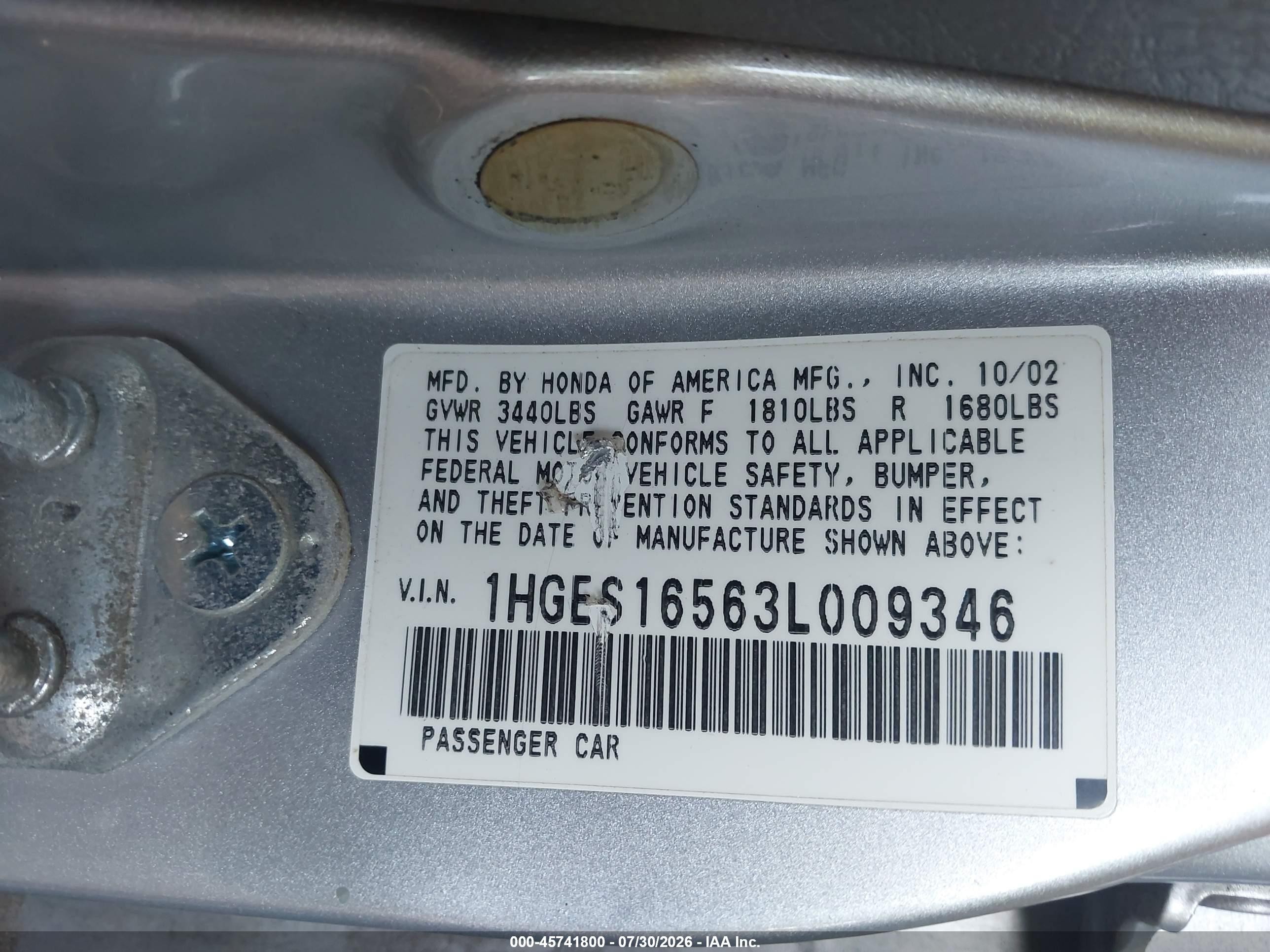2003 Honda Civic Lx Gray vin: 1HGES16563L009346