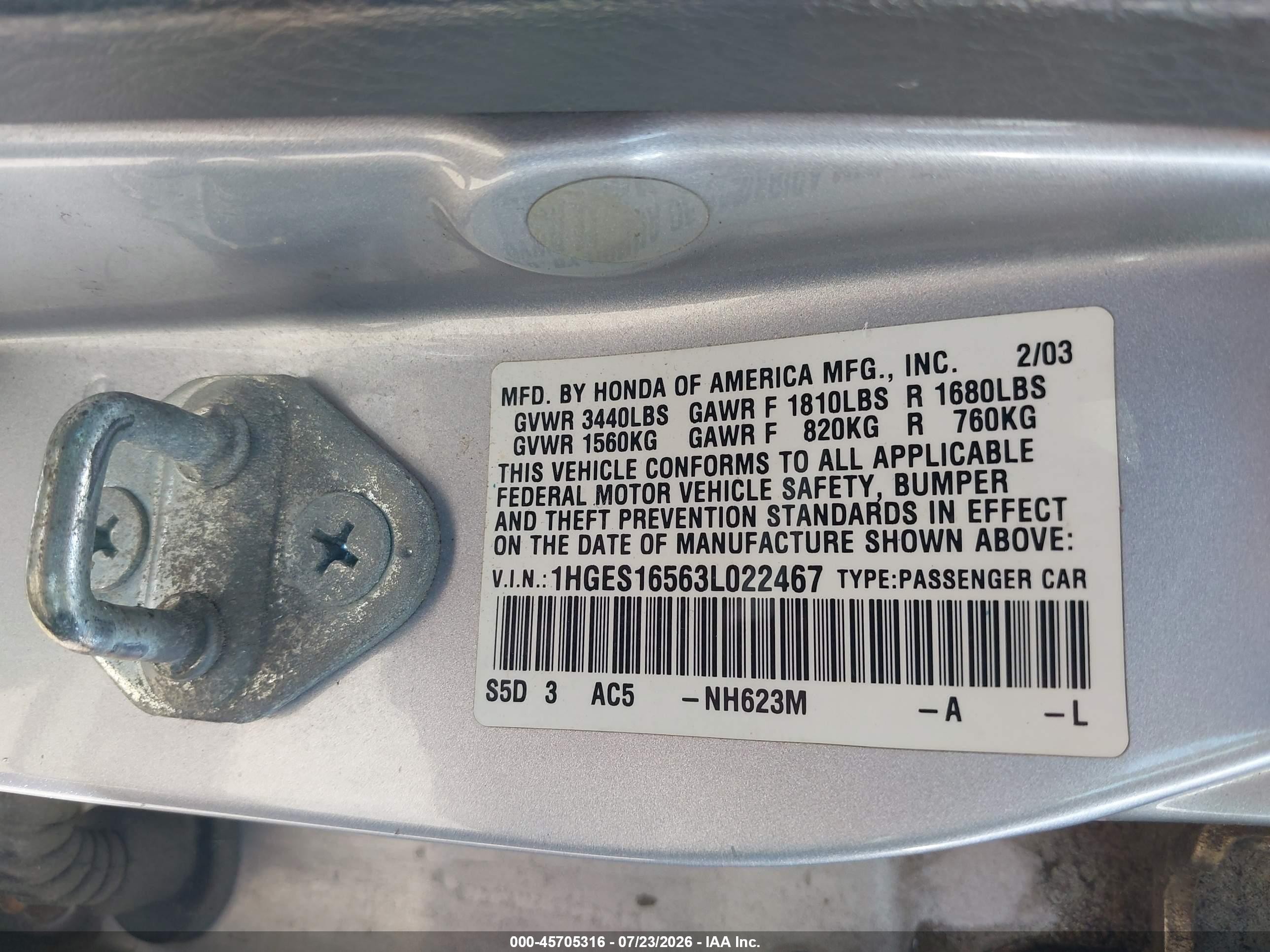 2003 Honda Civic Lx Silver vin: 1HGES16563L022467