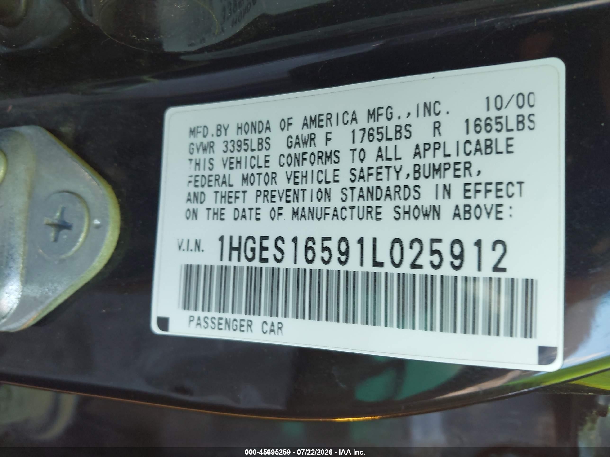 2001 Honda Civic Lx Black vin: 1HGES16591L025912