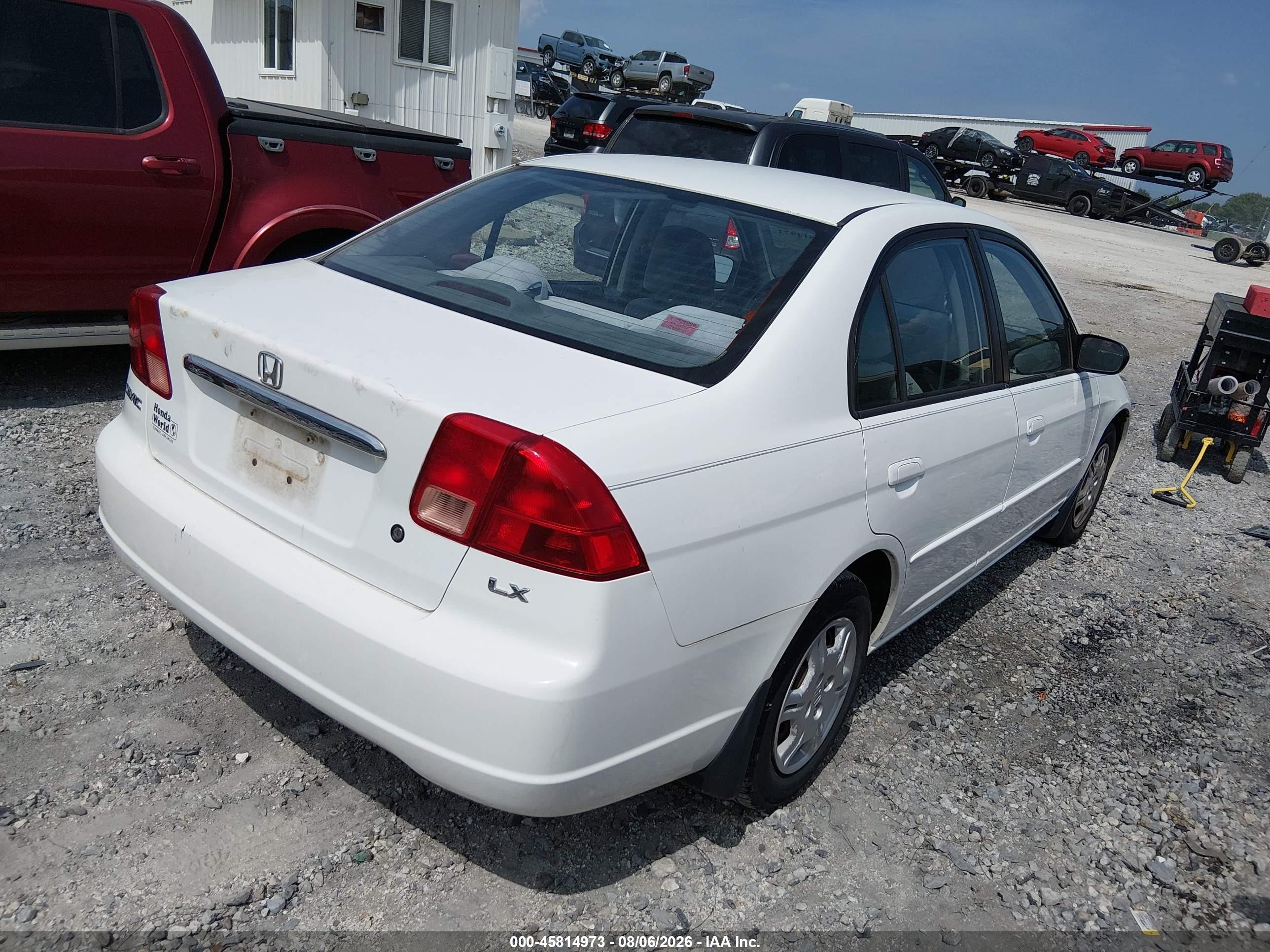 2002 Honda Civic Lx White vin: 1HGES165X2L046673