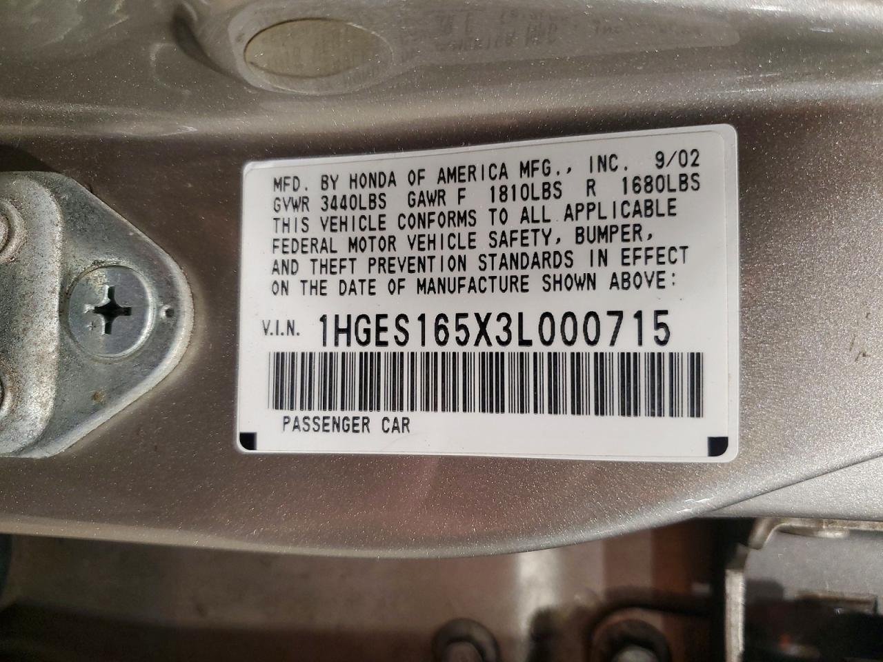 2003 Honda Civic Lx Tan vin: 1HGES165X3L000715