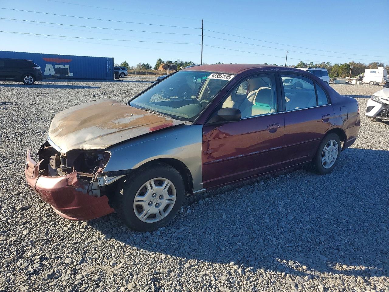 2002 Honda Civic Lx Burgundy vin: 1HGES16602L034069