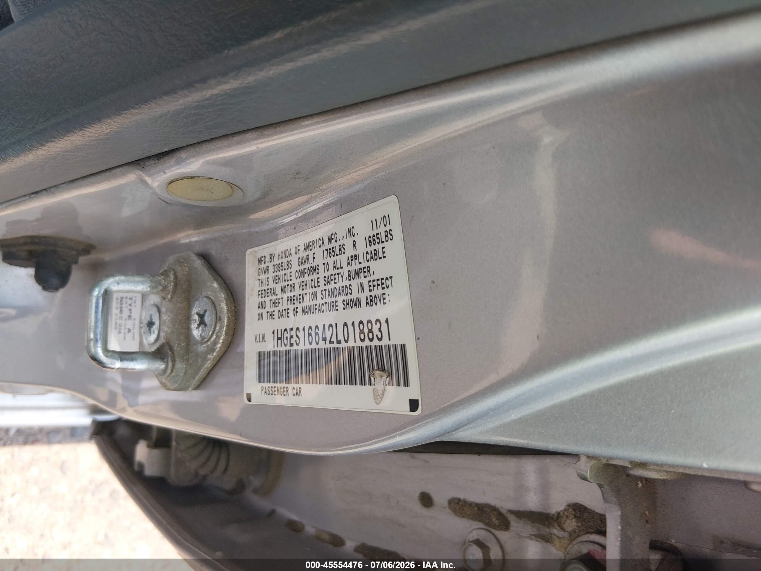 2002 Honda Civic Lx Silver vin: 1HGES16642L018831