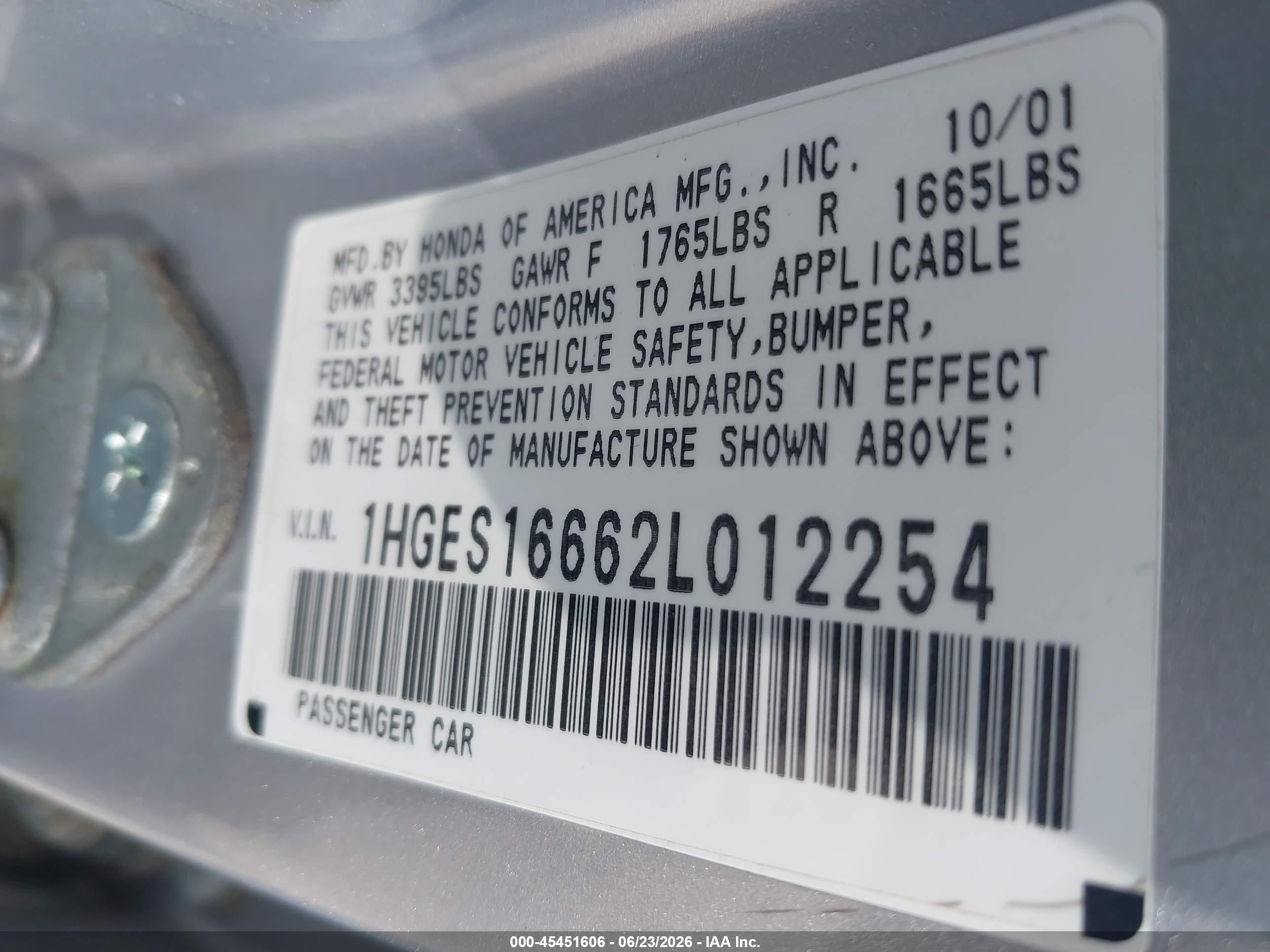 2002 Honda Civic Lx Silver vin: 1HGES16662L012254