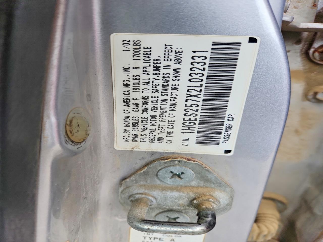 2002 Honda Civic Ex Silver vin: 1HGES257X2L032331