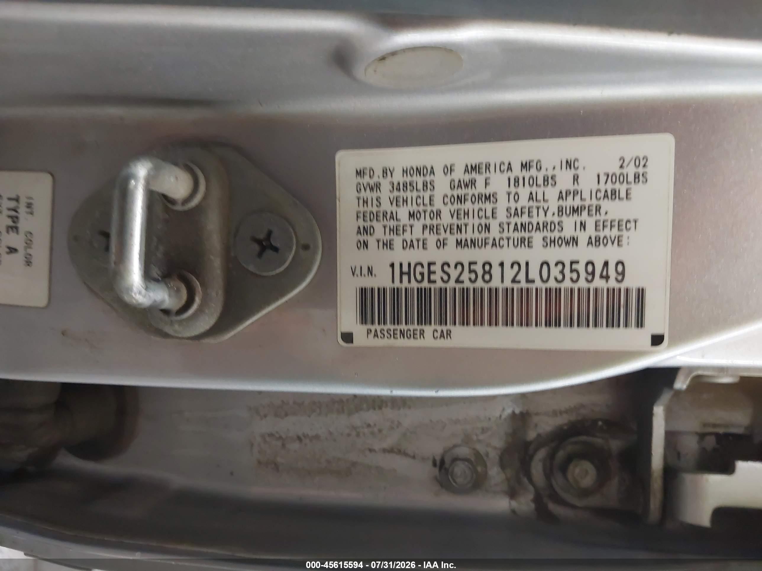 2002 Honda Civic Ex Silver vin: 1HGES25812L035949