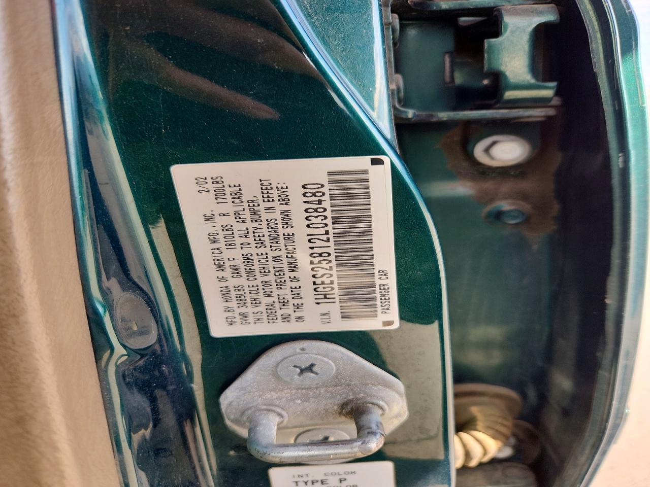 2002 Honda Civic Ex Green vin: 1HGES25812L038480