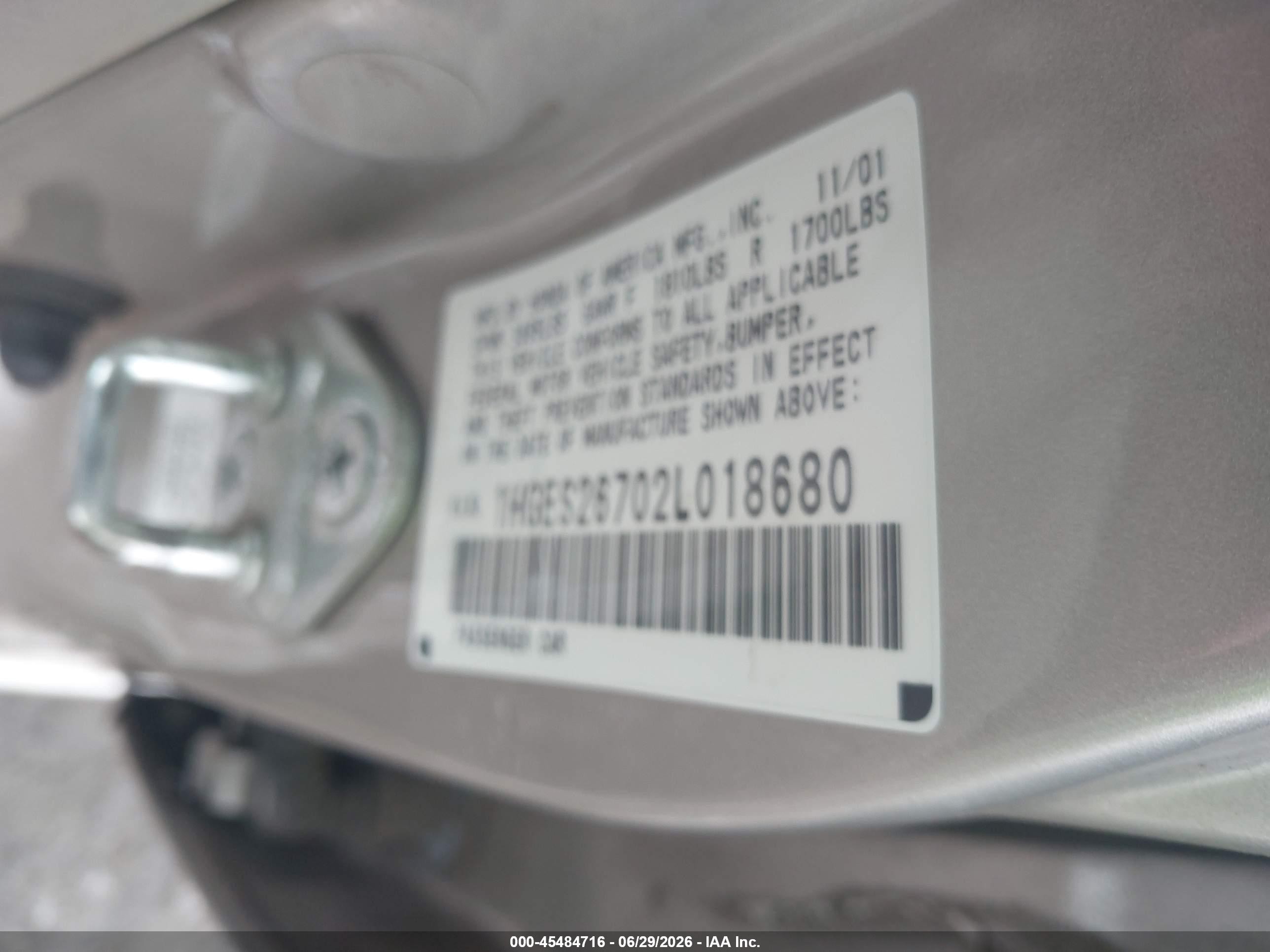 2002 Honda Civic Ex Tan vin: 1HGES26702L018680