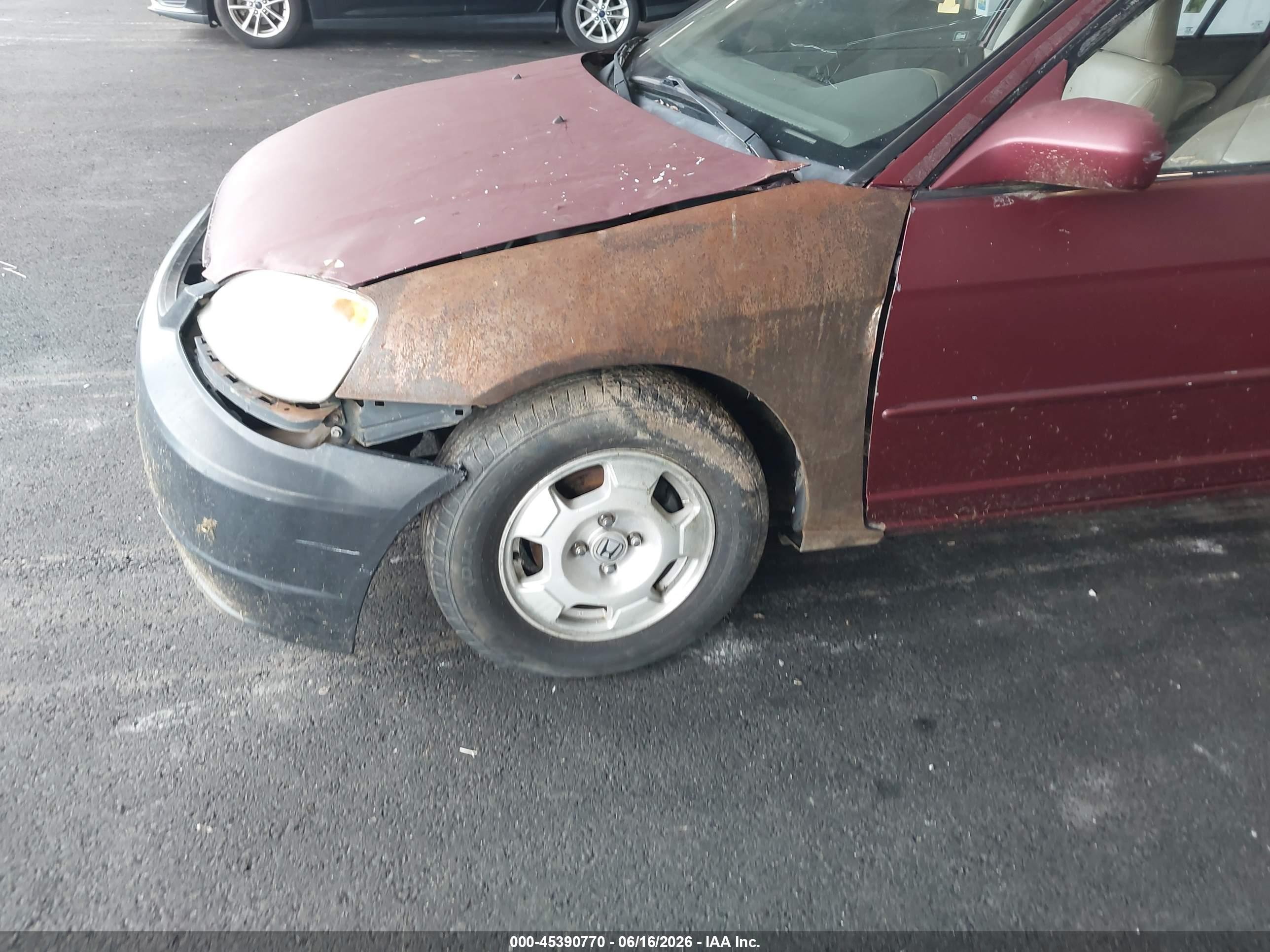 2002 Honda Civic Ex Бордовый vin: 1HGES26702L040243