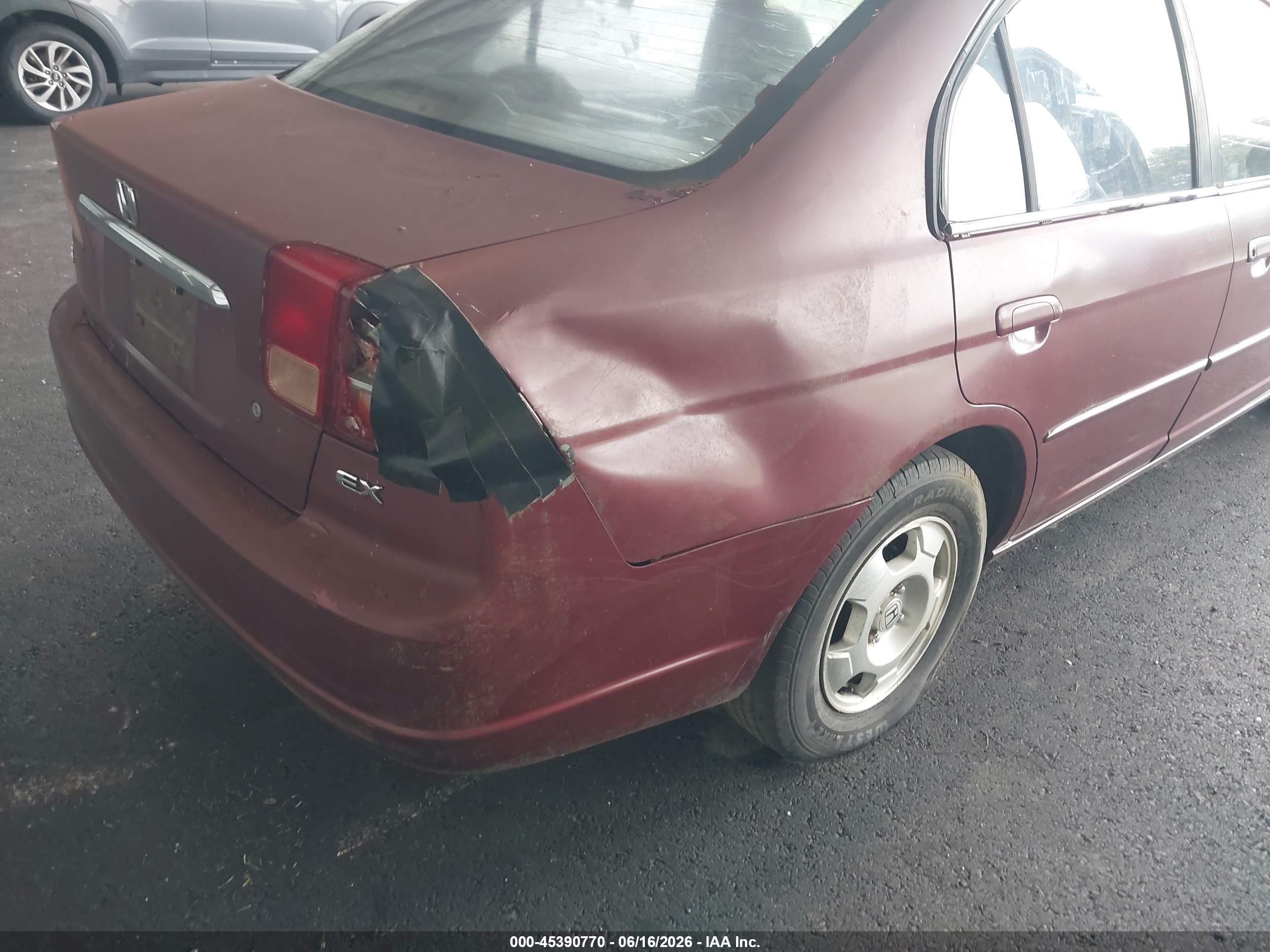 2002 Honda Civic Ex Бордовый vin: 1HGES26702L040243