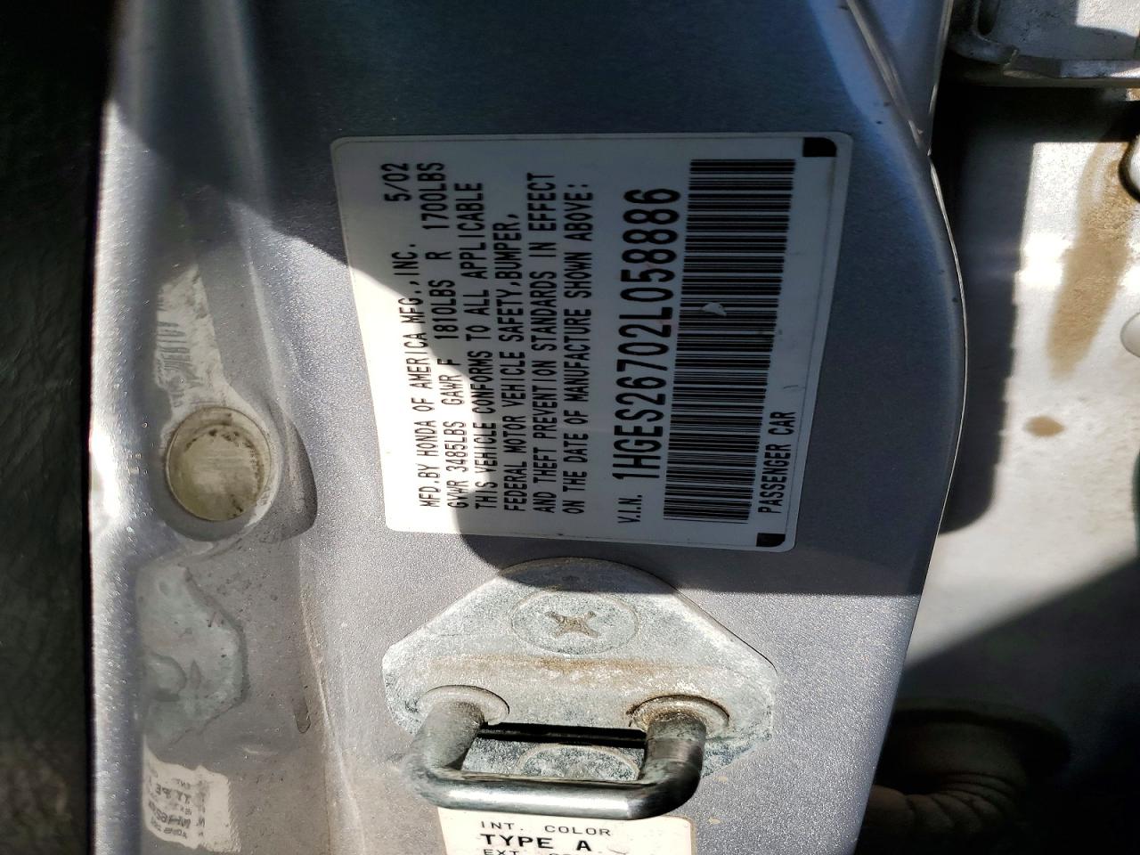2002 Honda Civic Ex Silver vin: 1HGES26702L058886