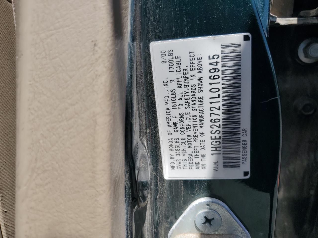 2001 Honda Civic Ex Green vin: 1HGES26721L016945