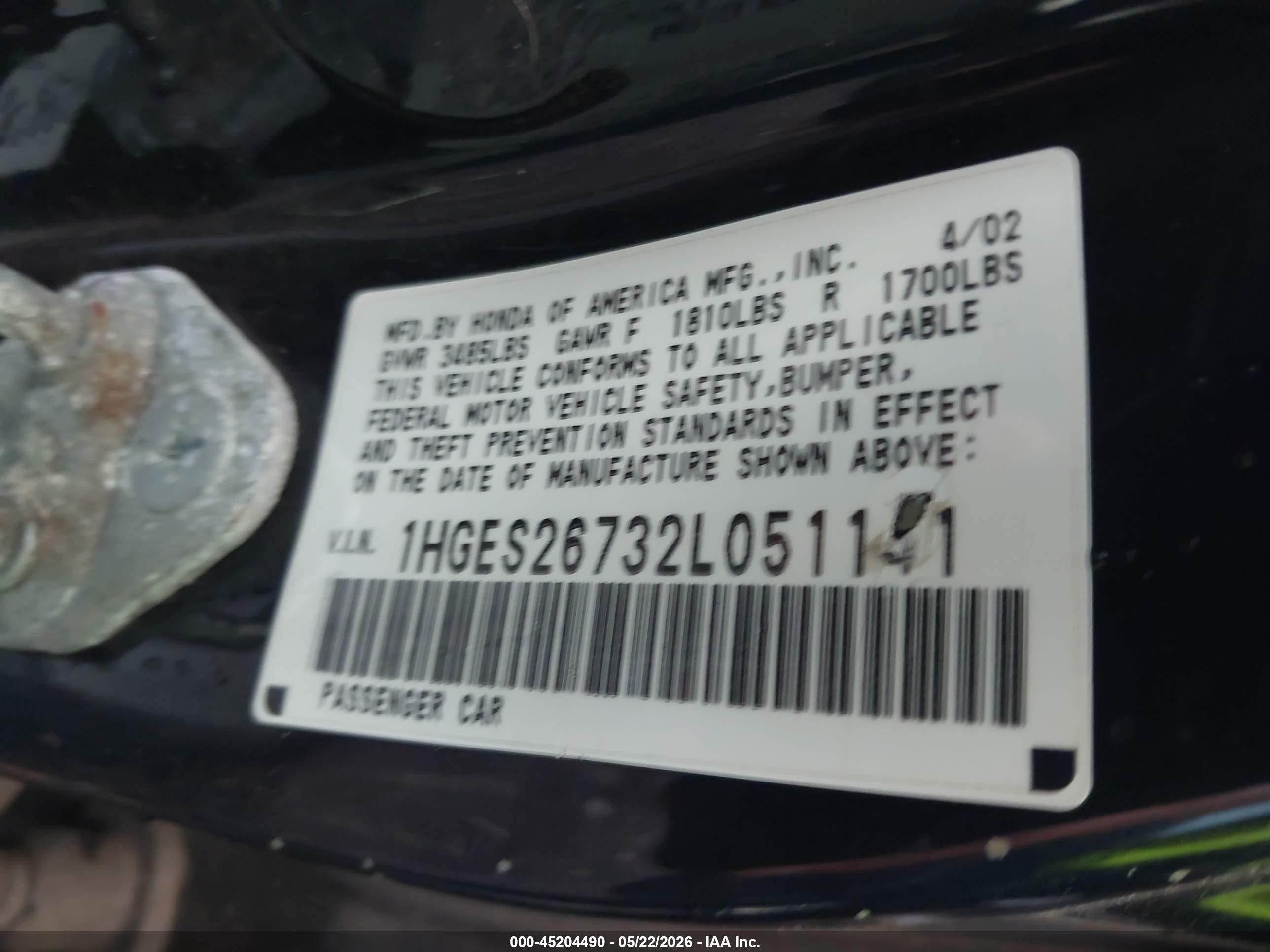 2002 Honda Civic Ex Black vin: 1HGES26732L051141