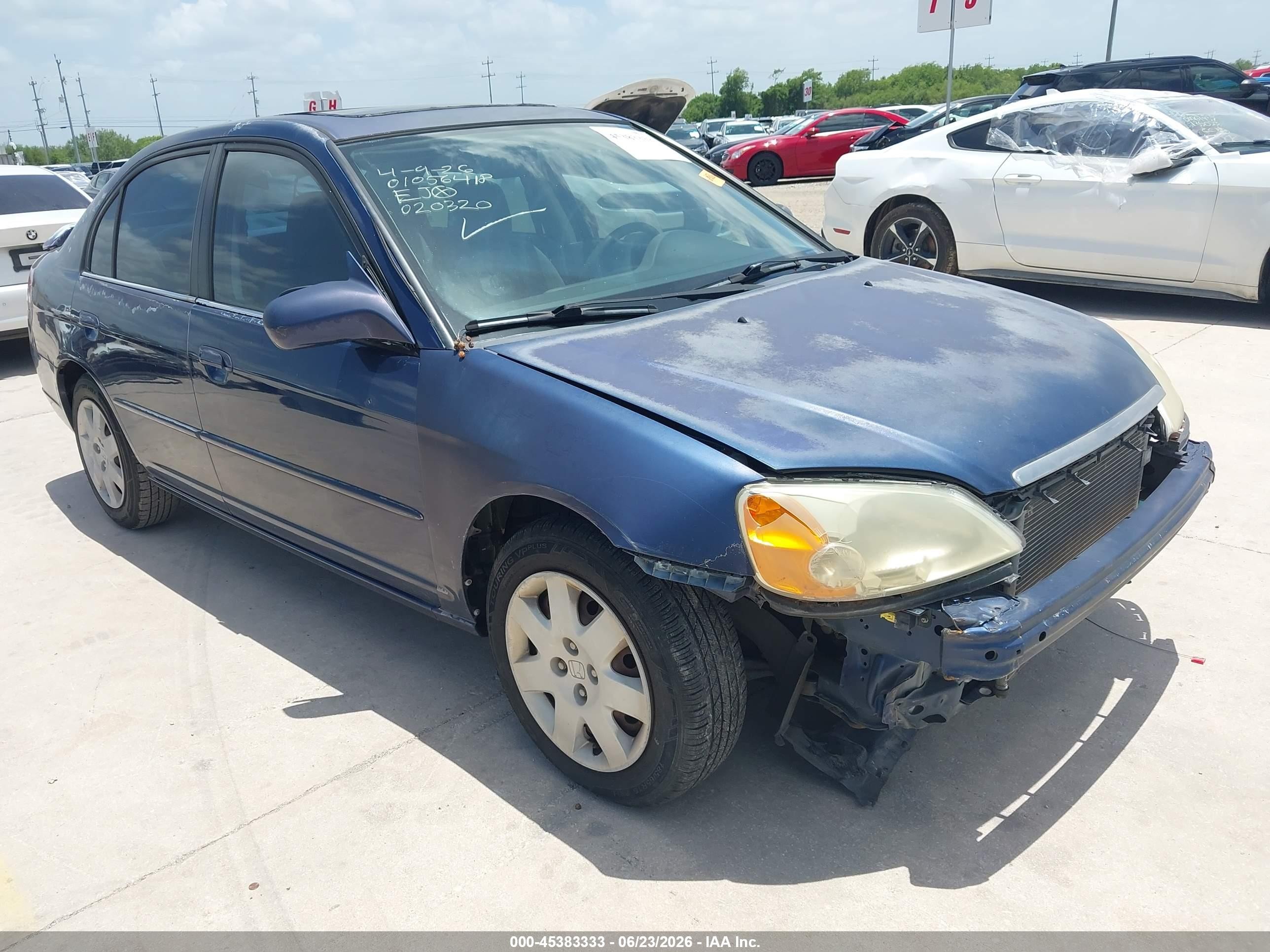 2001 Honda Civic Ex Blue vin: 1HGES26741L020320