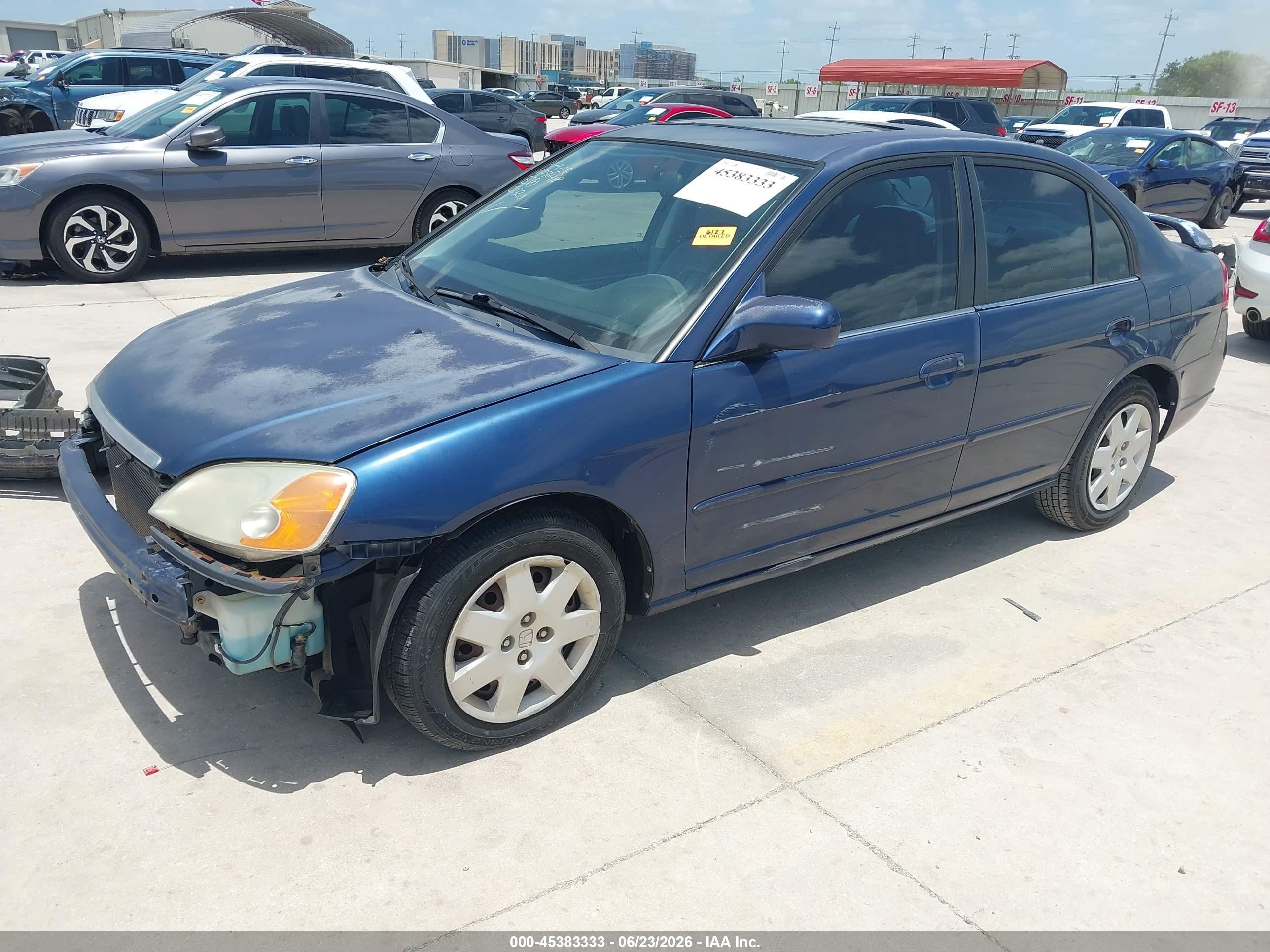2001 Honda Civic Ex Синий vin: 1HGES26741L020320