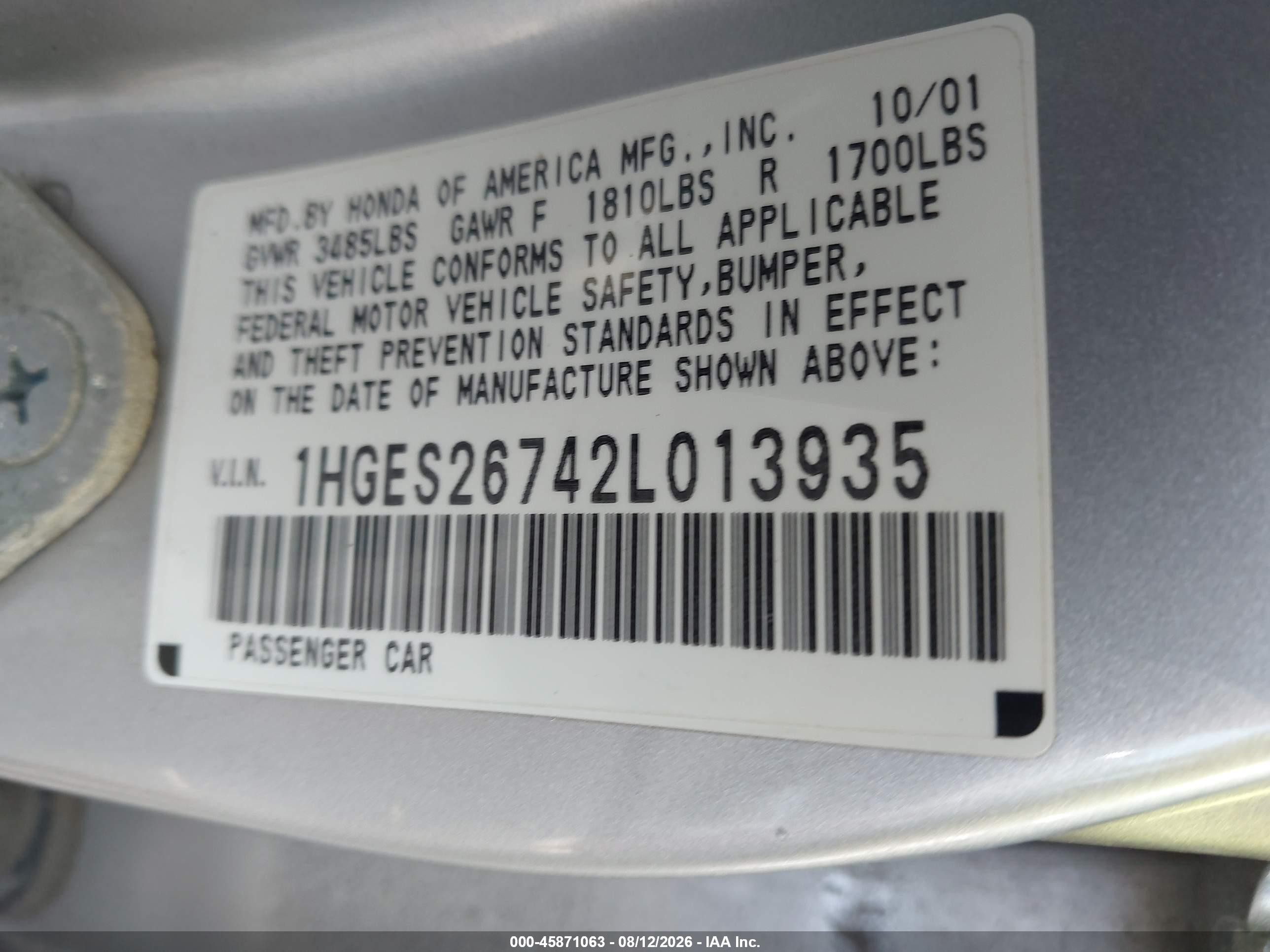 2002 Honda Civic Ex Silver vin: 1HGES26742L013935