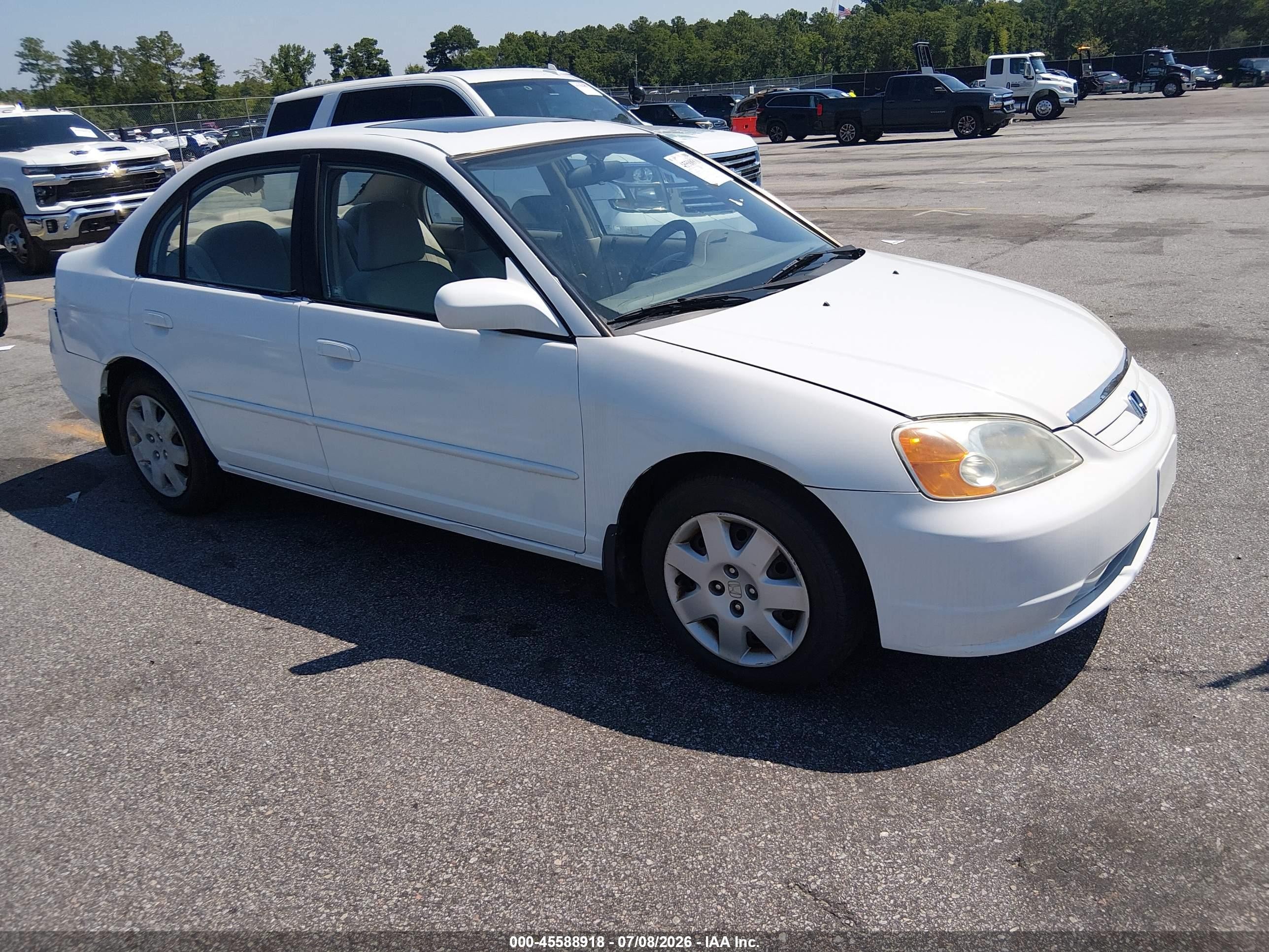 2001 Honda Civic Ex White vin: 1HGES26751L058588