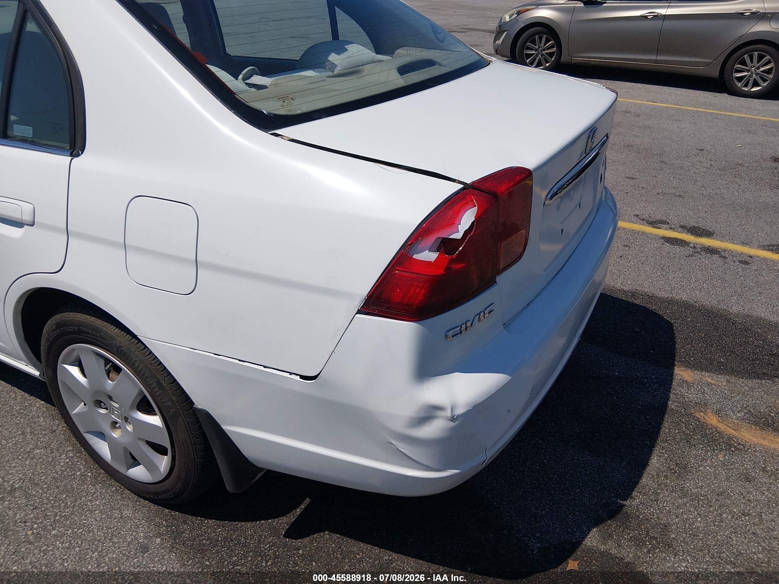 2001 Honda Civic Ex White vin: 1HGES26751L058588