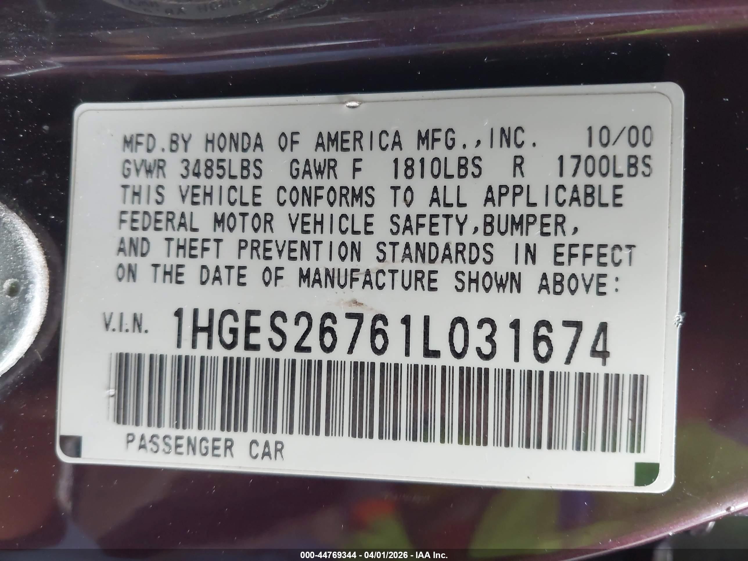 2001 Honda Civic Ex Gray vin: 1HGES26761L031674