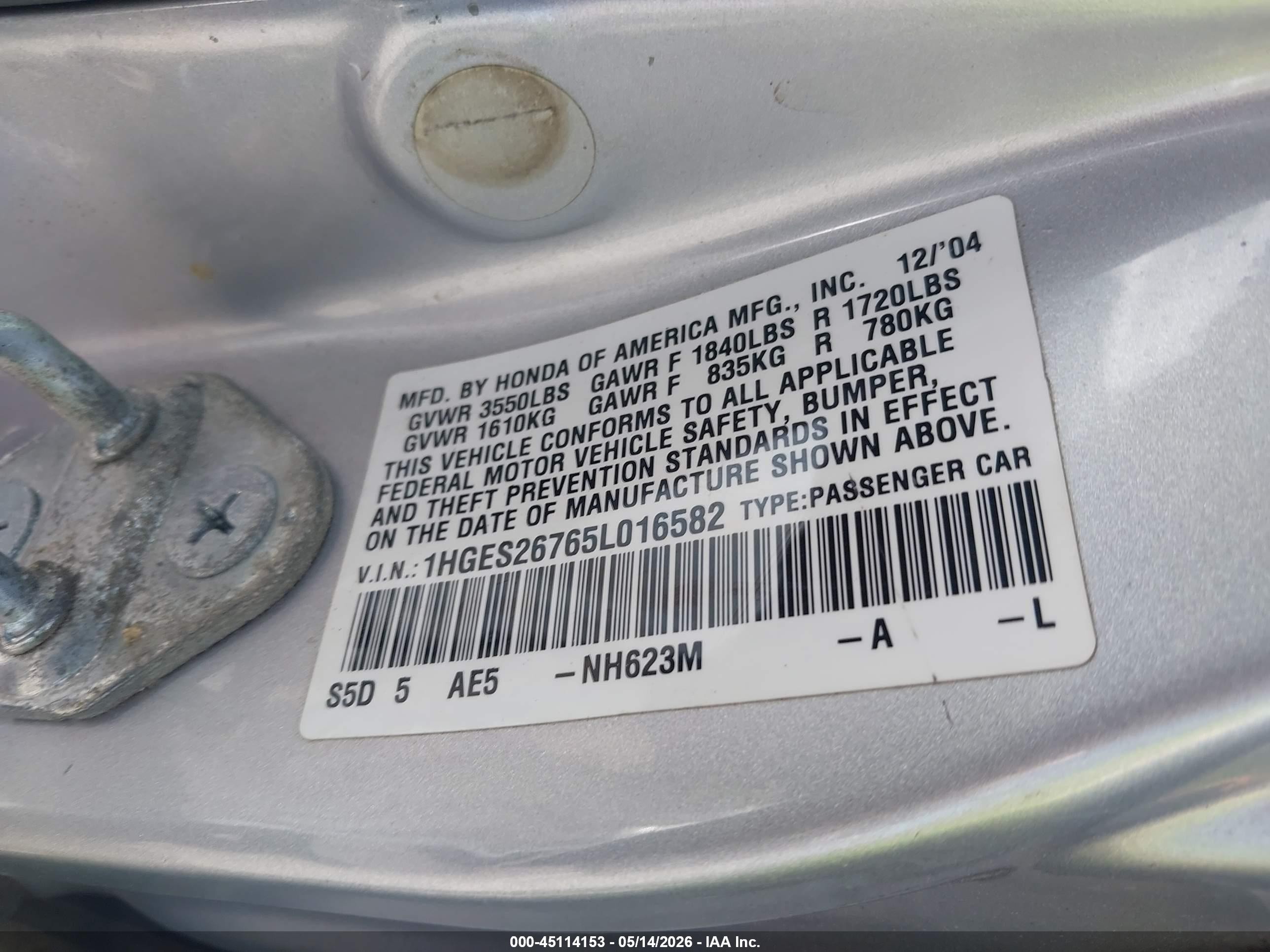2005 Honda Civic Ex Silver vin: 1HGES26765L016582