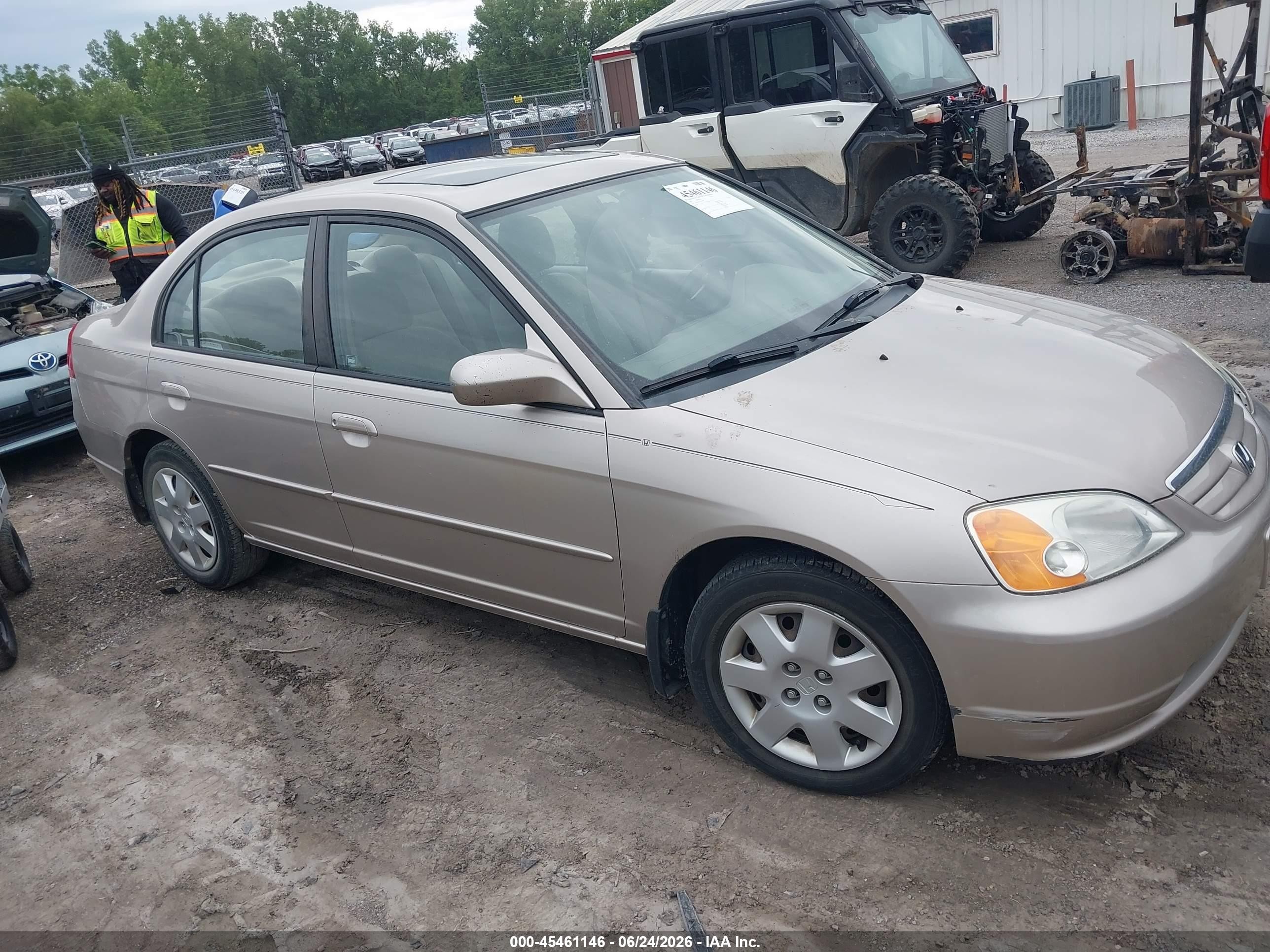2002 Honda Civic Ex Желто-коричневый vin: 1HGES26772L057489