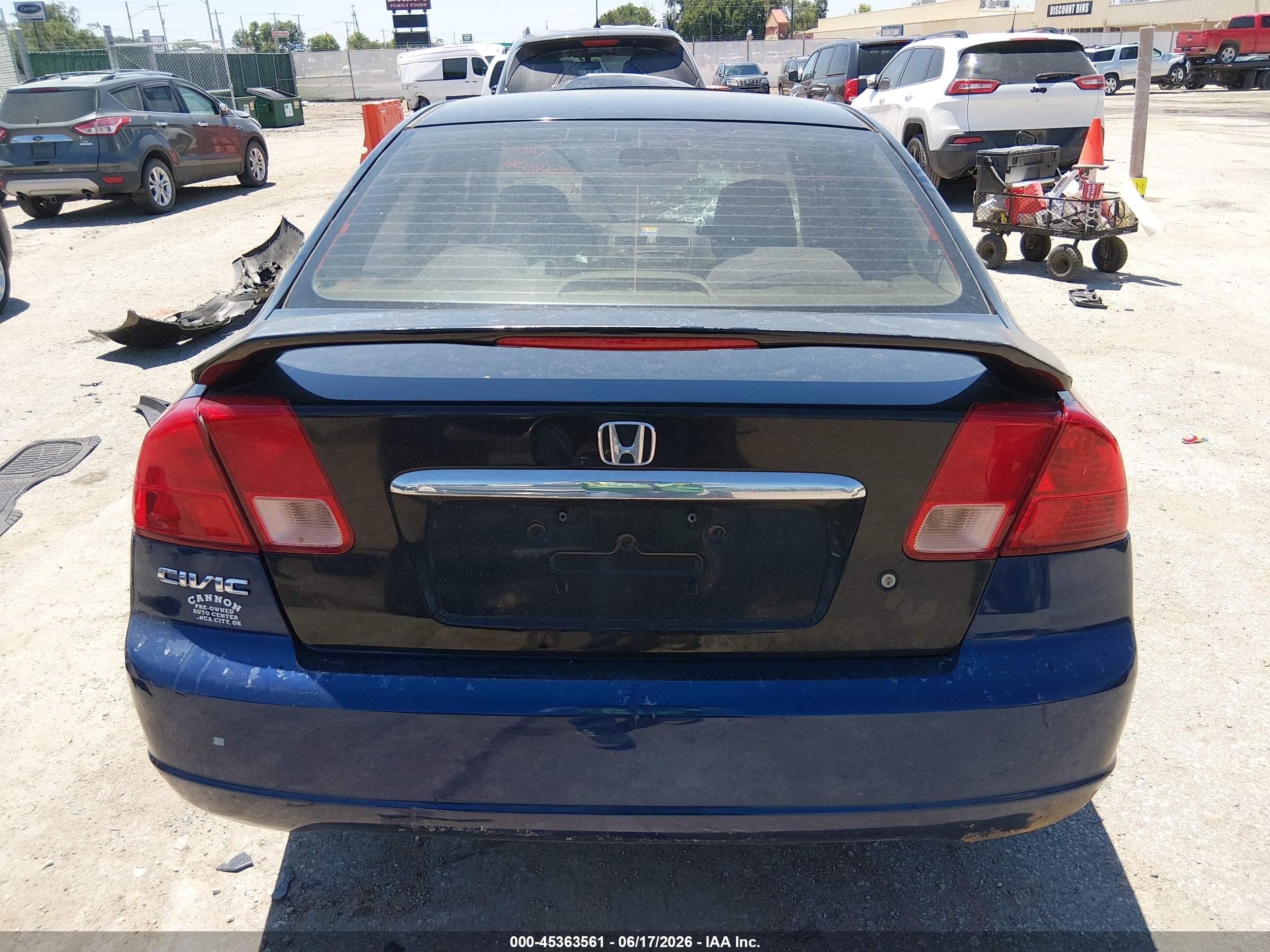 2002 Honda Civic Ex Blue vin: 1HGES26782L054360