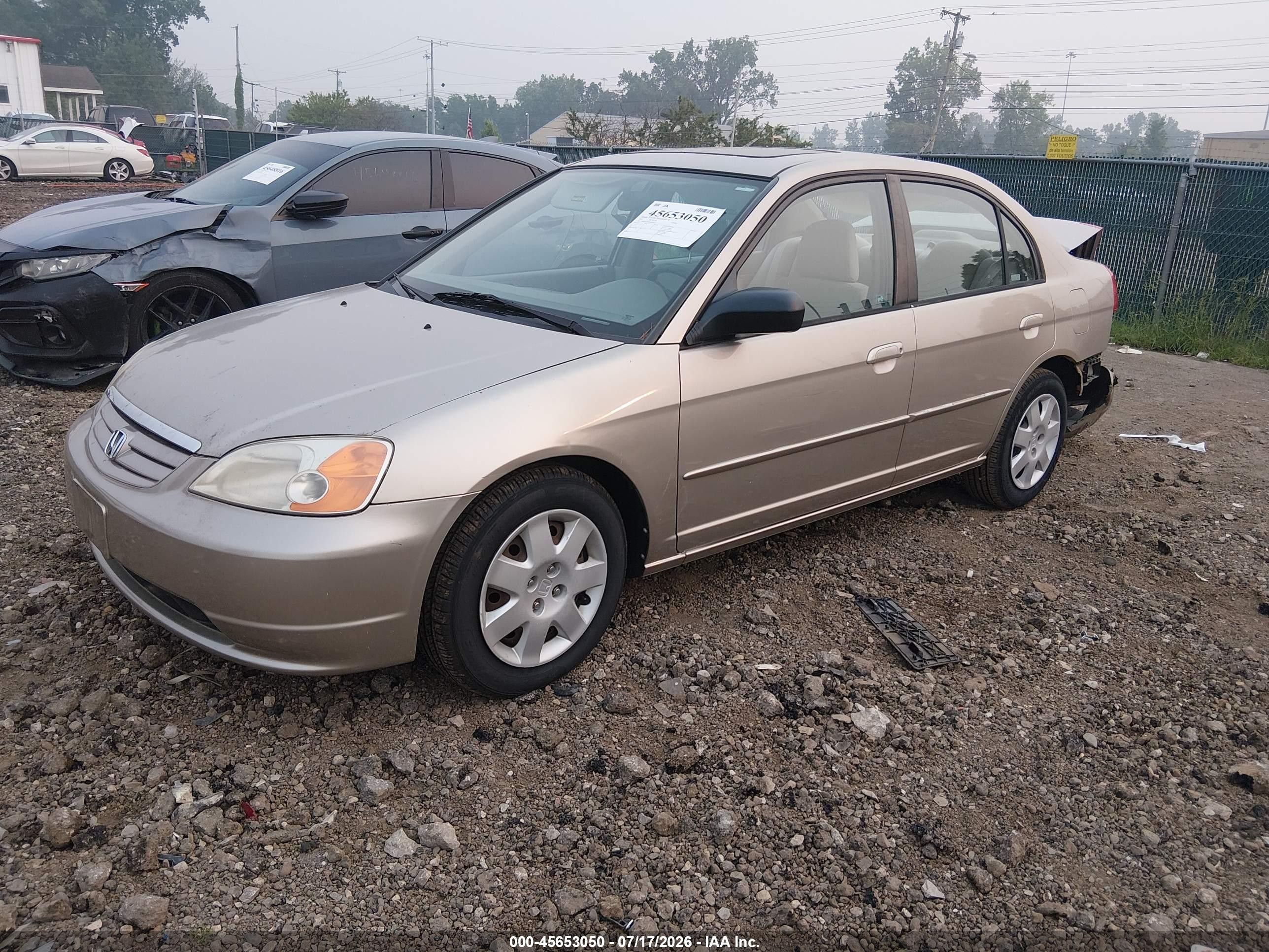 2001 Honda Civic Ex Beige vin: 1HGES267X1L007555