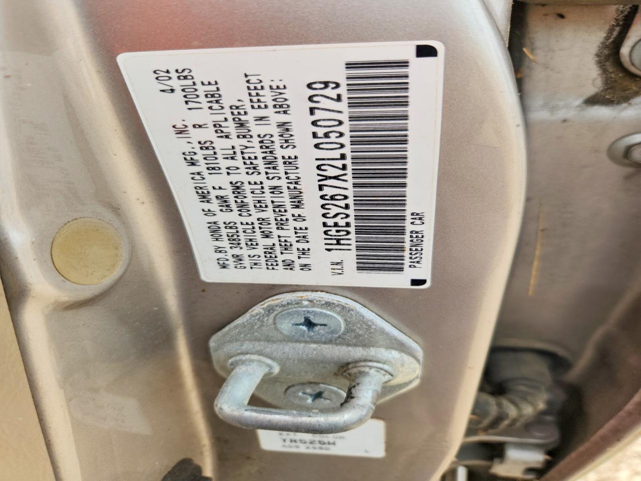2002 Honda Civic Ex Tan vin: 1HGES267X2L050729