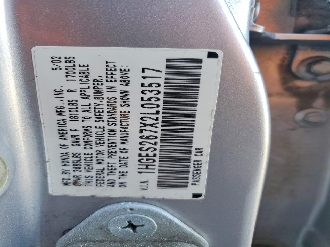 2002 Honda Civic Ex Silver vin: 1HGES267X2L053517