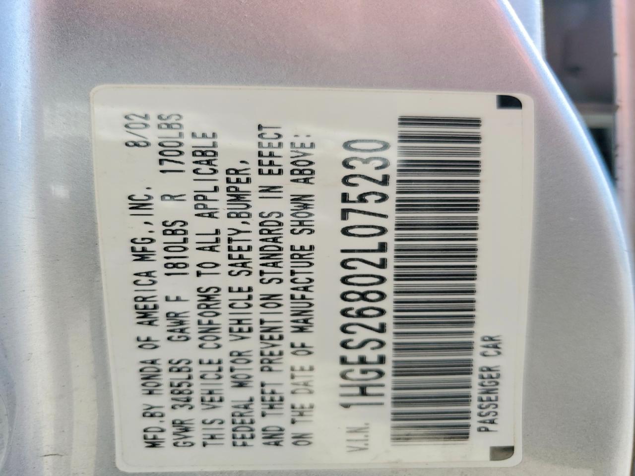 2002 Honda Civic Ex Silver vin: 1HGES26802L075230