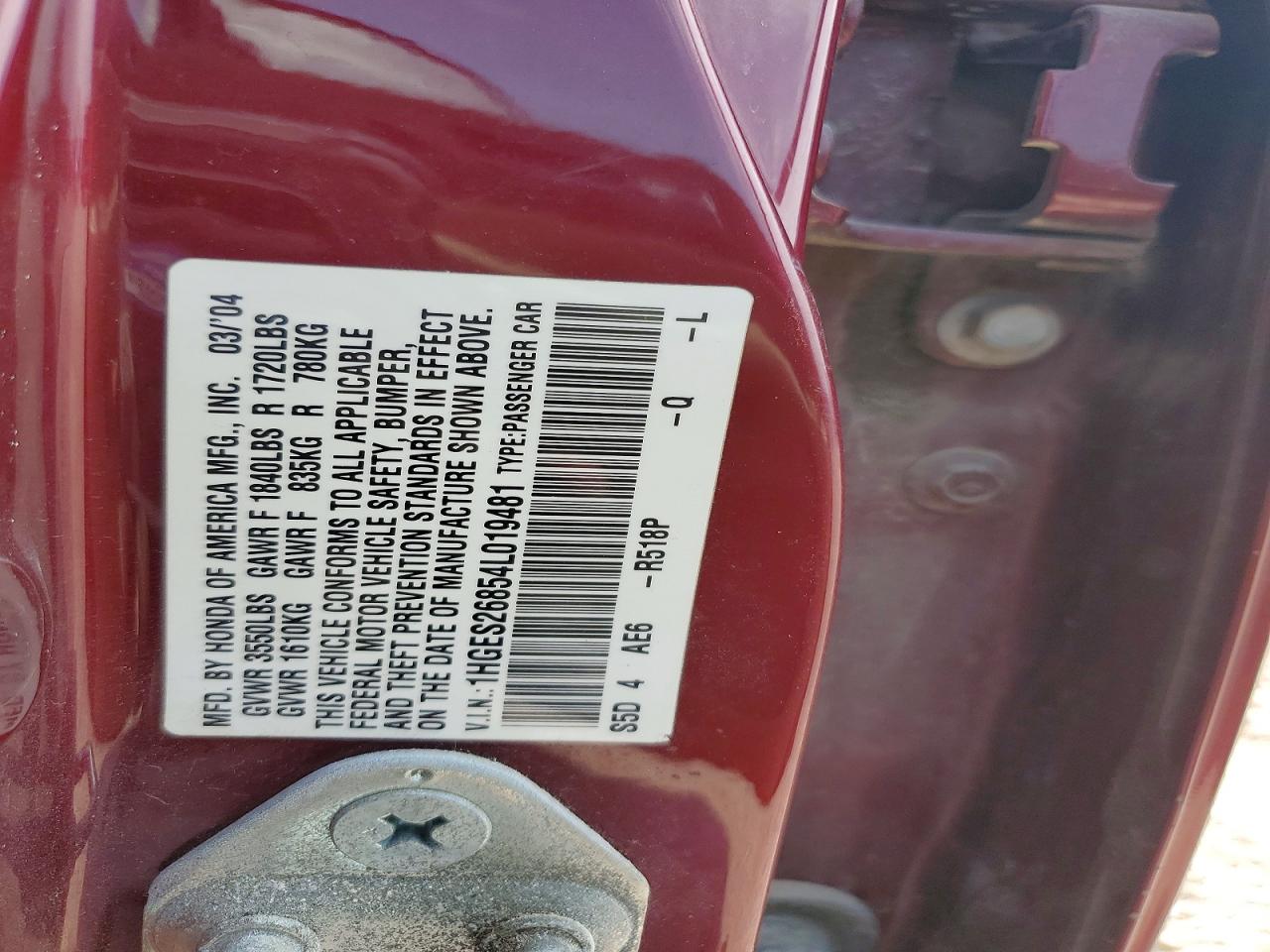 2004 Honda Civic Ex Red vin: 1HGES26854L019481