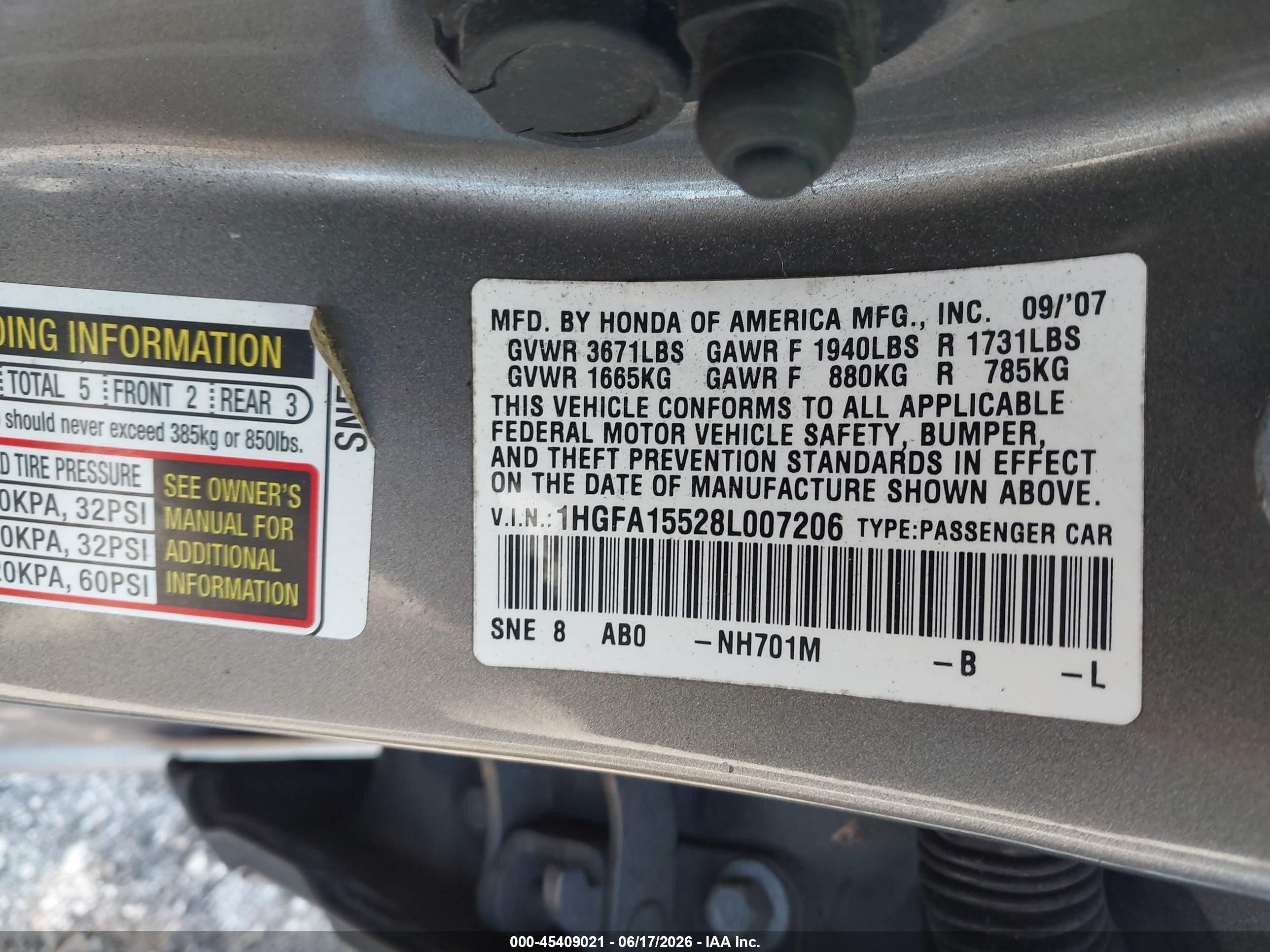 2008 Honda Civic Lx Gray vin: 1HGFA15528L007206