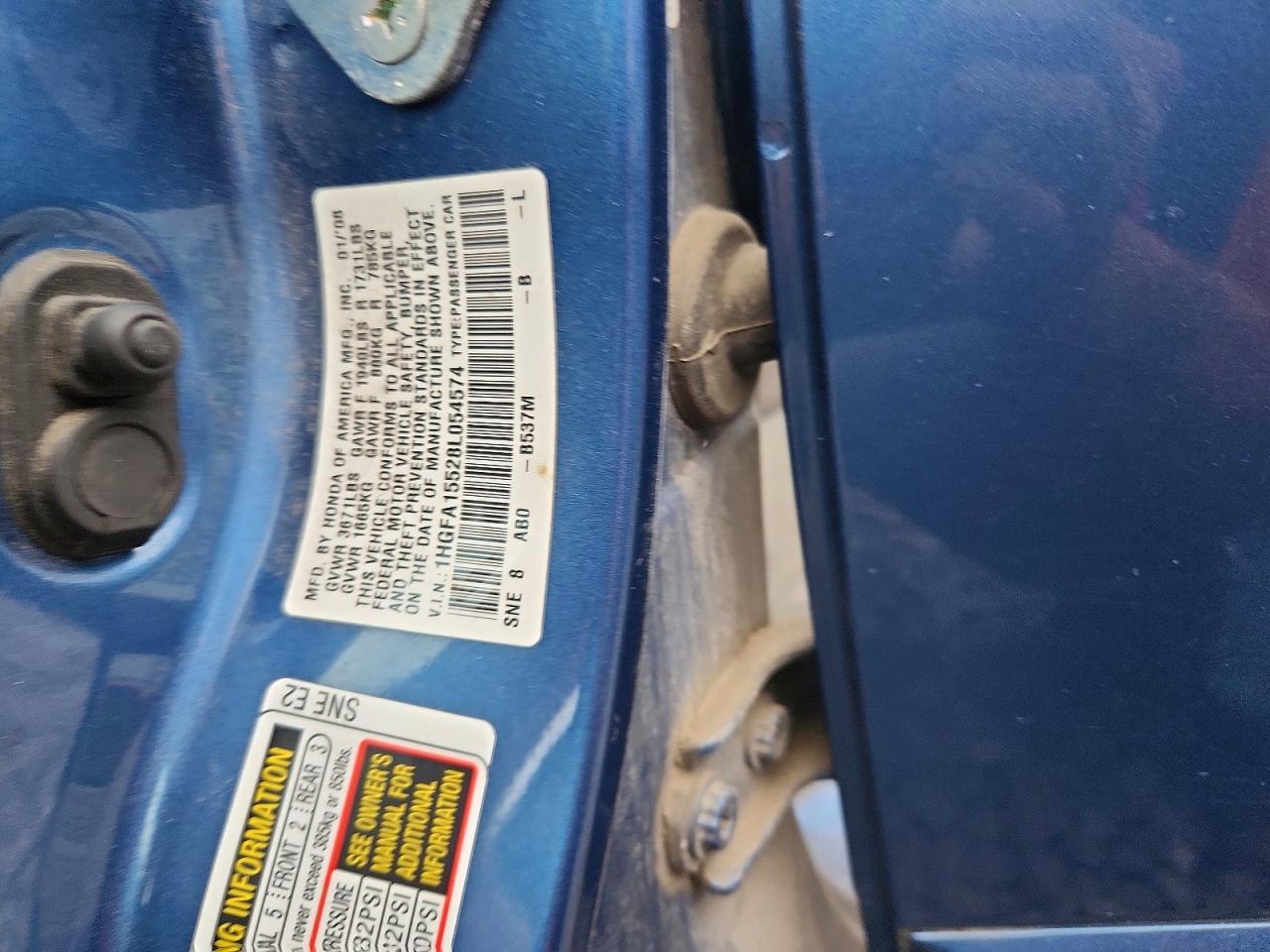 2008 Honda Civic Lx 4d Sedan Blue vin: 1HGFA15528L054574