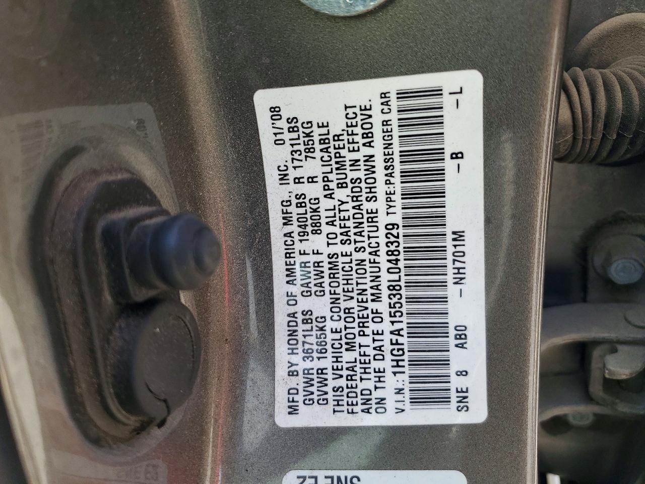 2008 Honda Civic Угольный vin: 1HGFA15538L048329