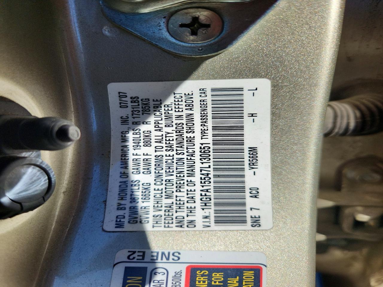 2007 Honda Civic Lx Gold vin: 1HGFA15547L130651