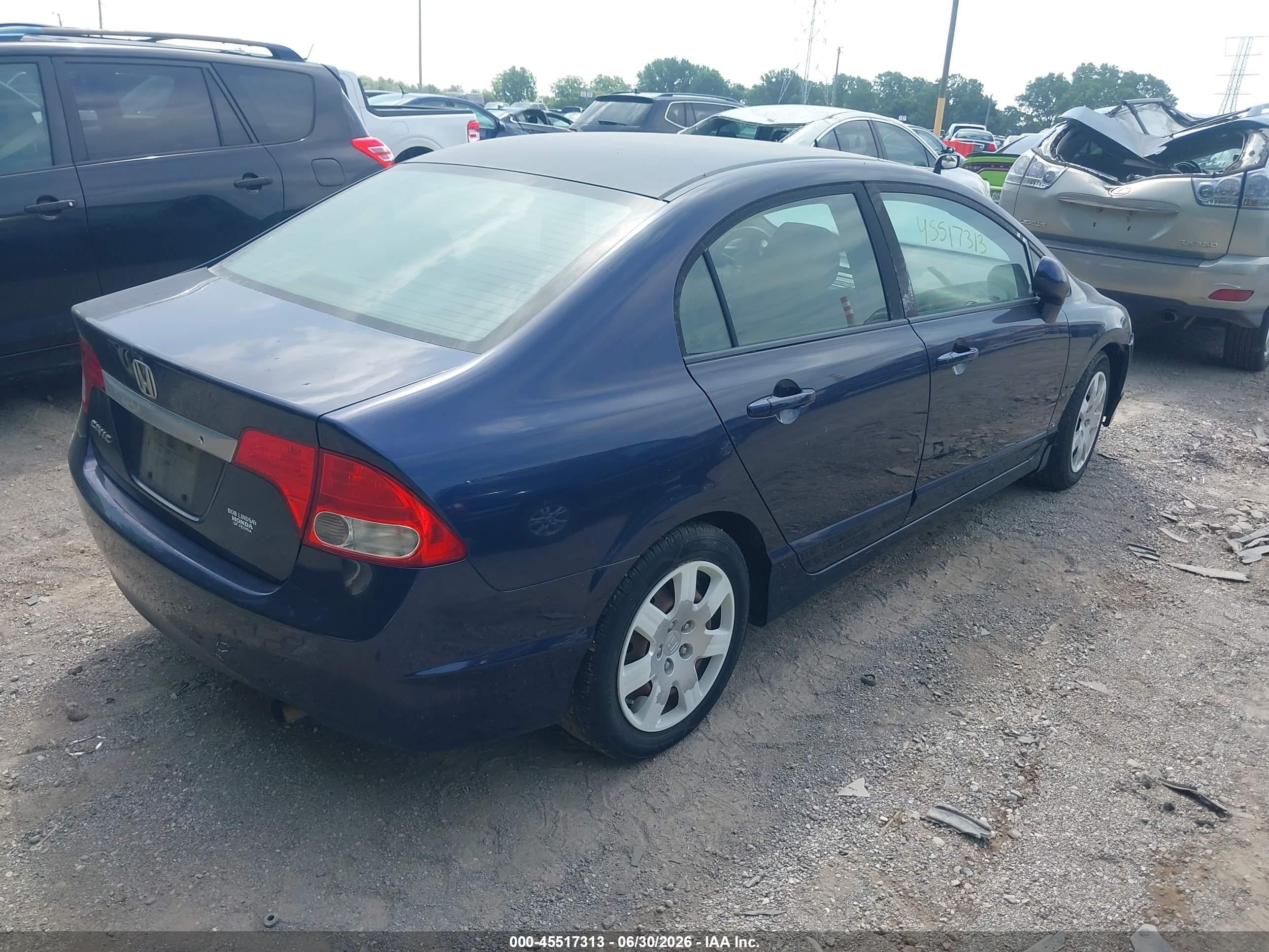 2009 Honda Civic Lx Blue vin: 1HGFA15549L000338