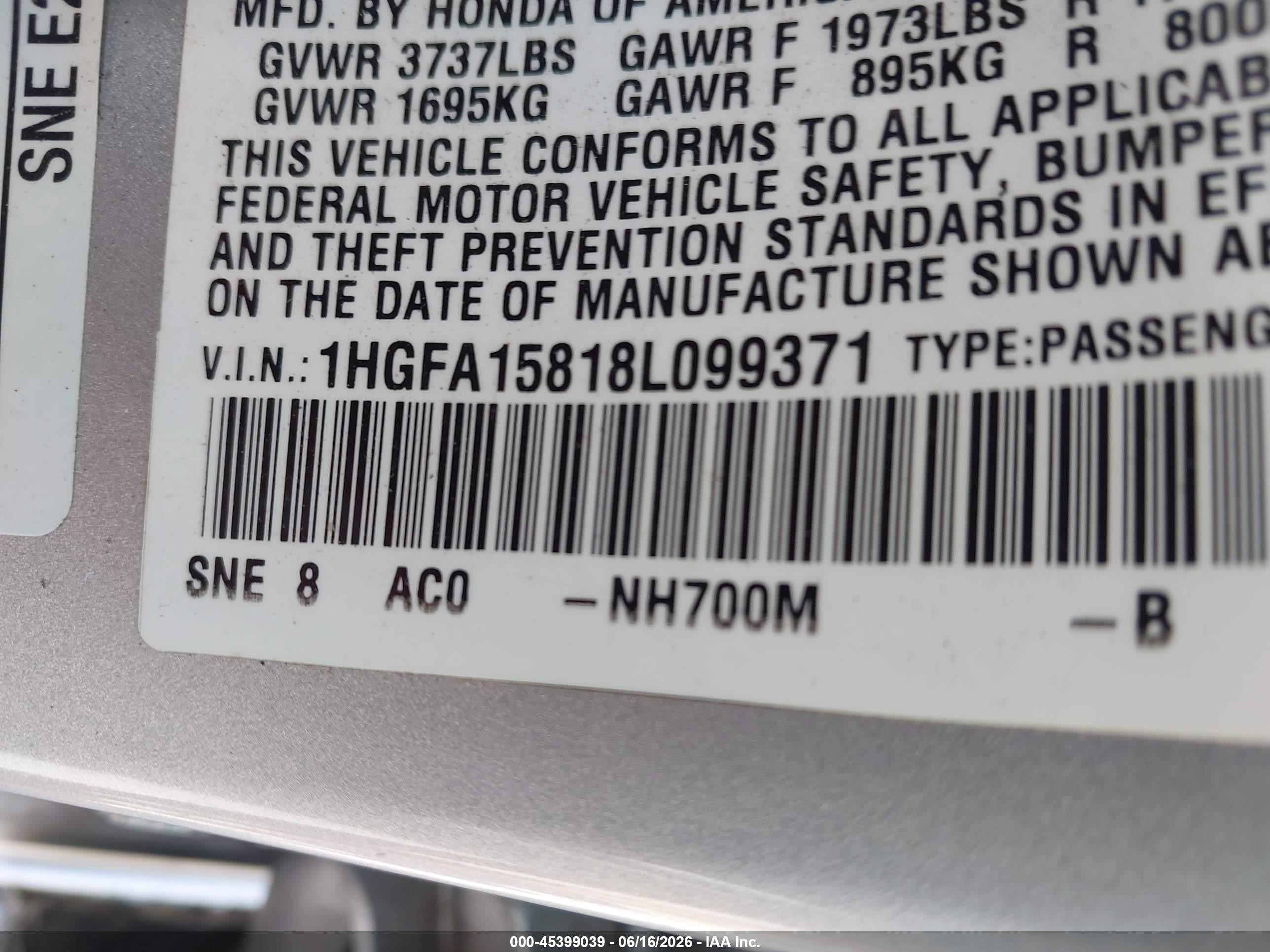 2008 Honda Civic Ex Silver vin: 1HGFA15818L099371