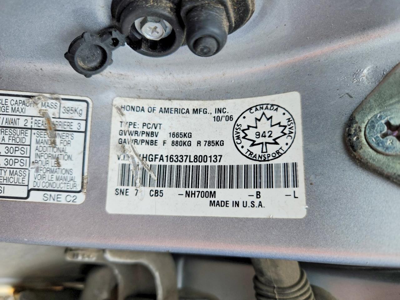 2007 Honda Civic Dx Silver vin: 1HGFA16337L800137