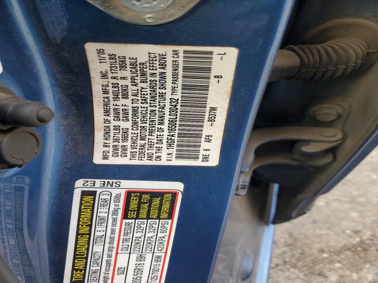 2006 Honda Civic Lx Синий vin: 1HGFA16506L030432