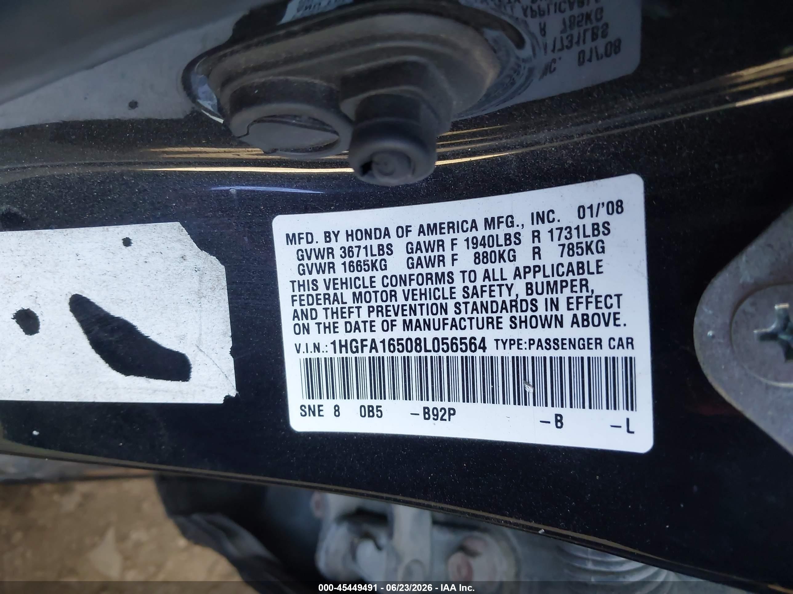 2008 Honda Civic Lx Black vin: 1HGFA16508L056564