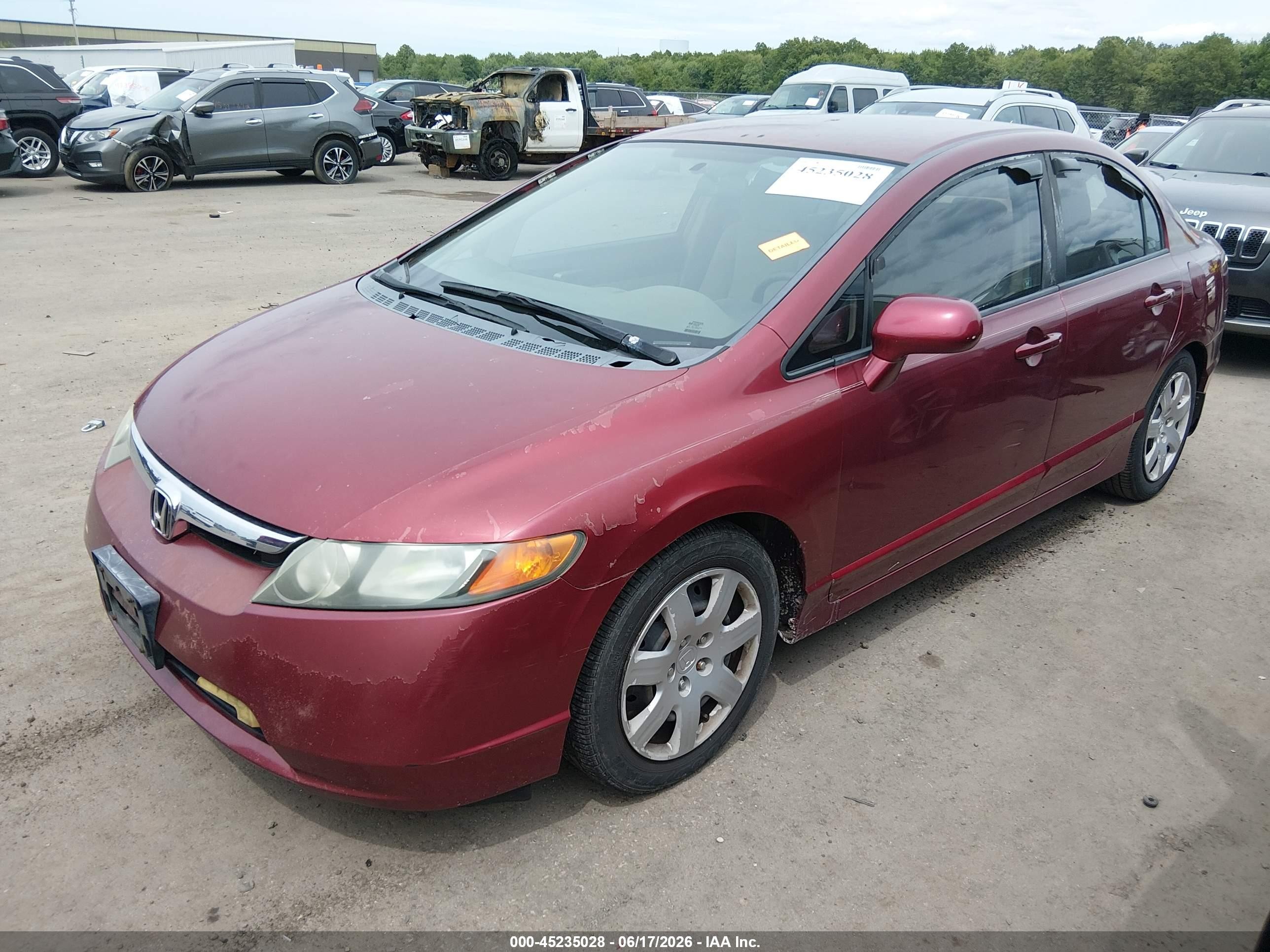 2008 Honda Civic Lx Red vin: 1HGFA16508L087345